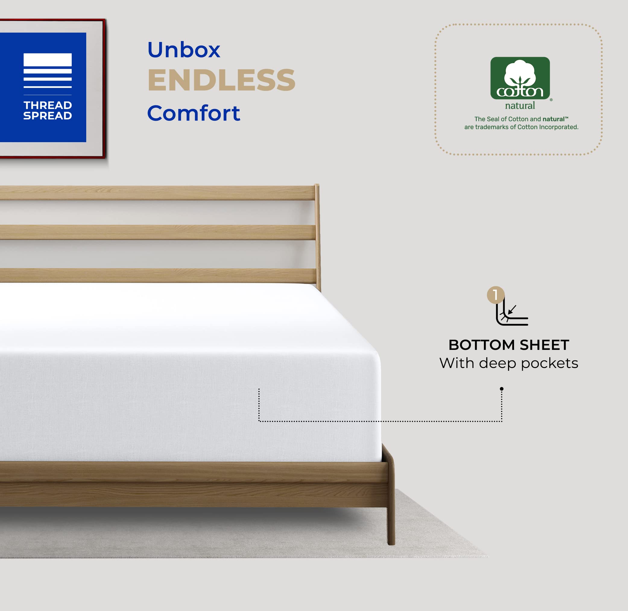 Thread Spread 100% Cotton Full Size Fitted Sheet Only - 400 Thread Count 16'' Deep Pocket Full Size Fitted Sheet, Soft Cooling D