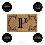 Evergreen Monogram Coir Doormat | Letter P | Front Door Mat For Outdoor Indoor Entrance | 28X16 Inches | Non-Slip Backing Doorwa