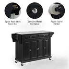 Crosley Furniture Full Size Stone Top Rolling Kitchen Island Storage Cart, Microwave Stand, Spice Rack, Black