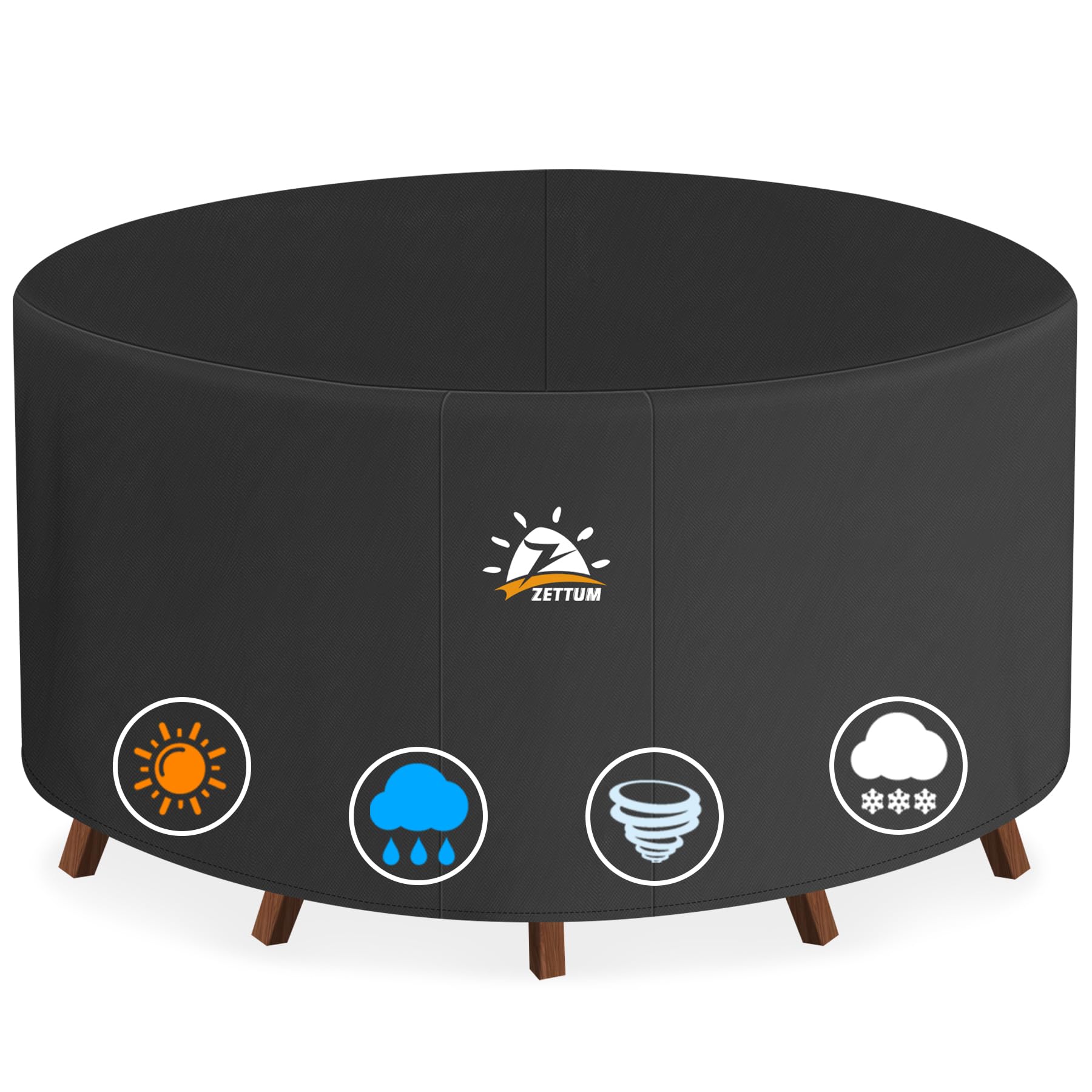 Zettum Round Patio Table Cover 84 Inch - 600D Outdoor Furniture Cover Round Waterproof & Heavy Duty, Lawn Furniture Set Covers L