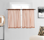 Pi Sheer Curtains,Small Window Treatment Light Voile With Rod Pocket For Café/Kitchen/Bedroom/Living Room 2 Panels (W42Xl36,Caramel Brown)