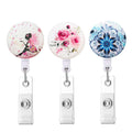 Retractable Badge Holder, Nursing Badge Reel With Alligator Clip,Cute Badge Clip On Id Card Holders (Flowers Butterfly Fairy)