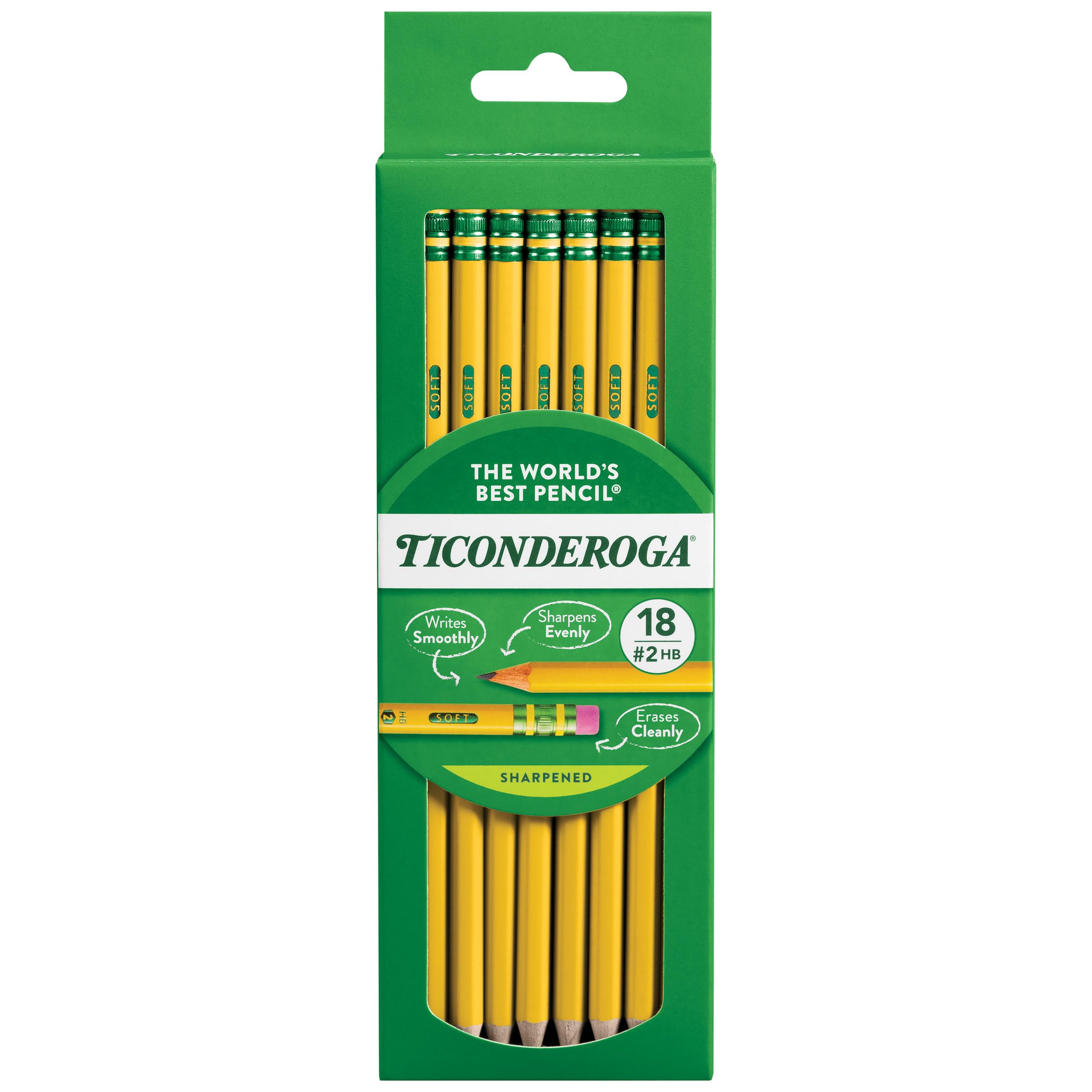 Ticonderoga Wood-Cased Pencils, Pre-Sharpened, 2 Hb Soft, Yellow, 6 Boxes Of 18 Count, 108 Pencils Total