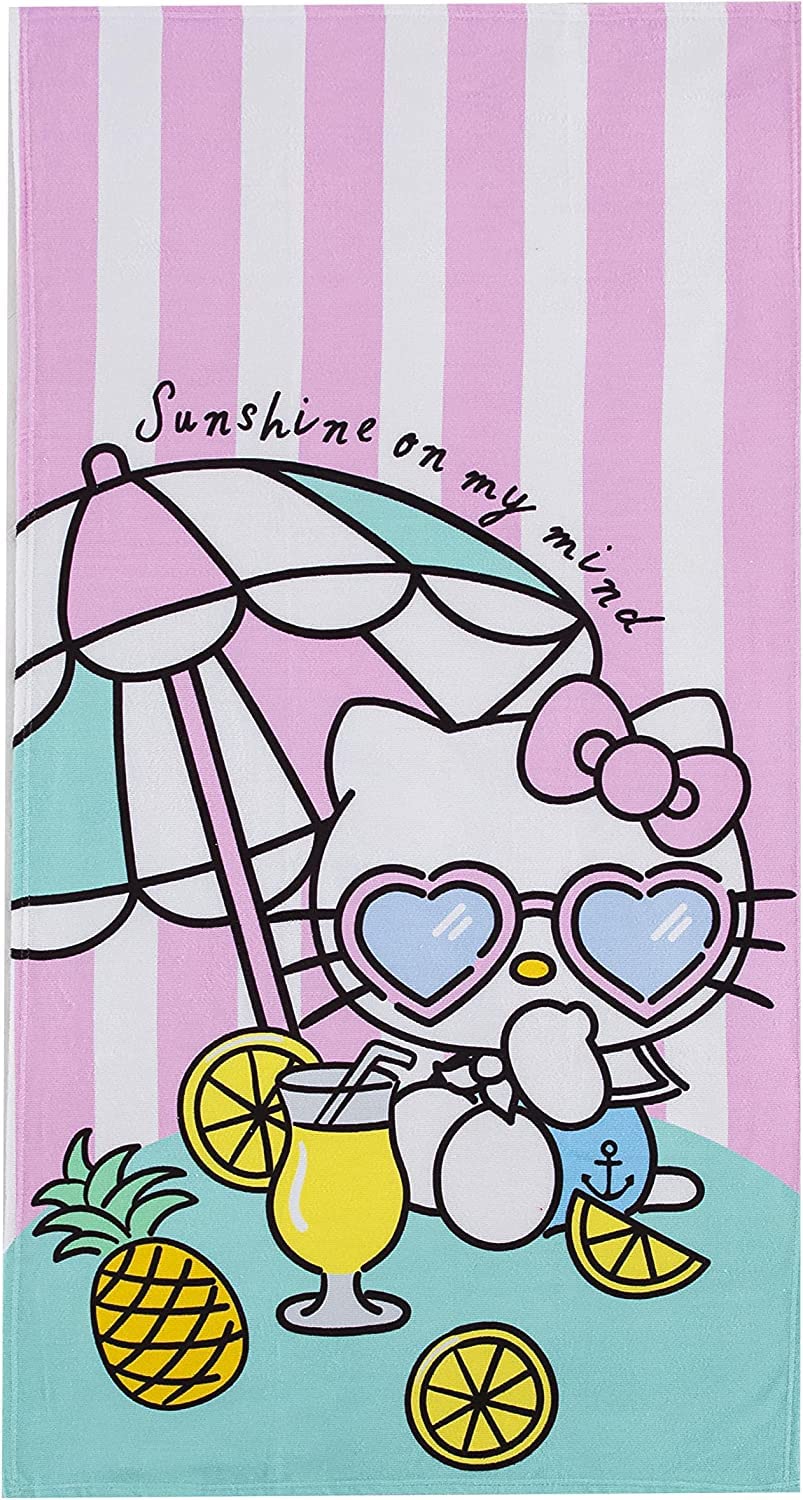 Northwest Hello Kitty Pink Beach Towel 27x 54 Wrinkle Free Lint Free Soft Absorbent Tropical Vacation