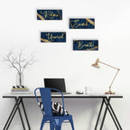 Onizhity 4 Pcs Blue And Gold Bathroom Decor Navy Blue Gold Wall Decor Relax Soak Unwind Breathe Wooden Rustic Marble Style Versa