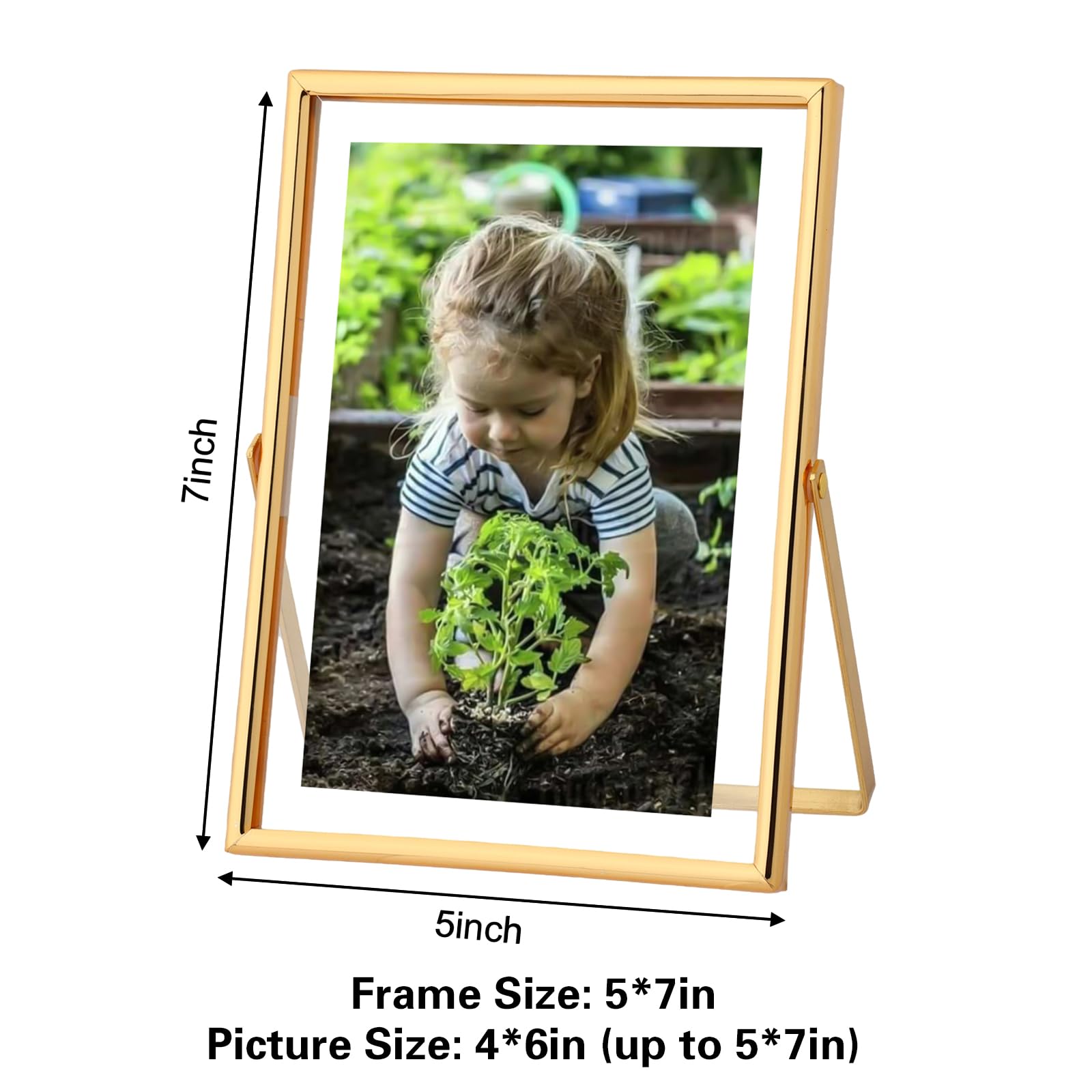 Fixwal Floating Picture Frame Set Of 2, 5 X 7 Tempered Glass Frame For Tabletop Display, Gold Metal Display Frame, For Multi Siz