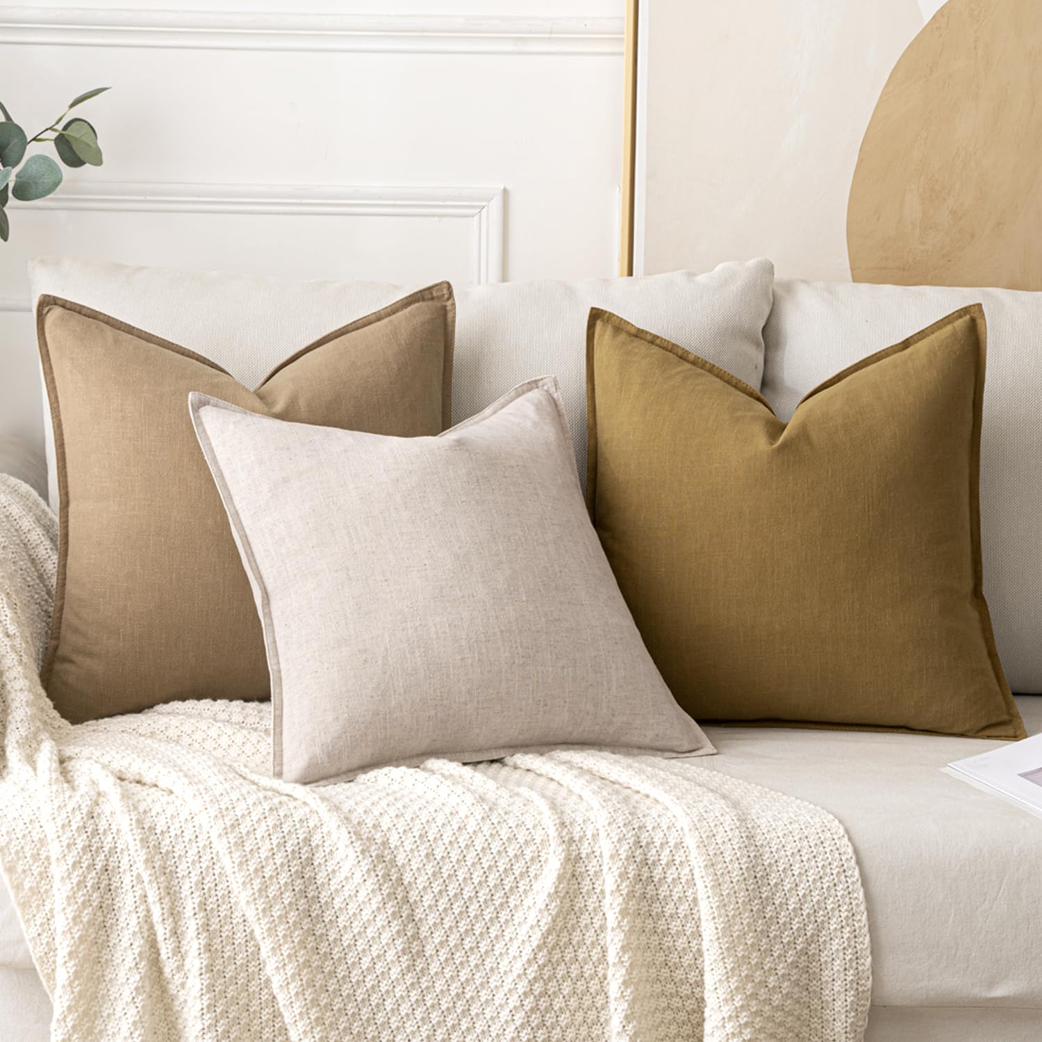 Miulee Linen Pillow Covers 24X24 Inch Mustard Yellow ?Decorative Boho Farmhouse? ?Neutral Throw Pillows Pack Of 2 Soft Accent Couch Pillowcases Spring Modern Home Decor For Sofa Cushion Livingroom Bed