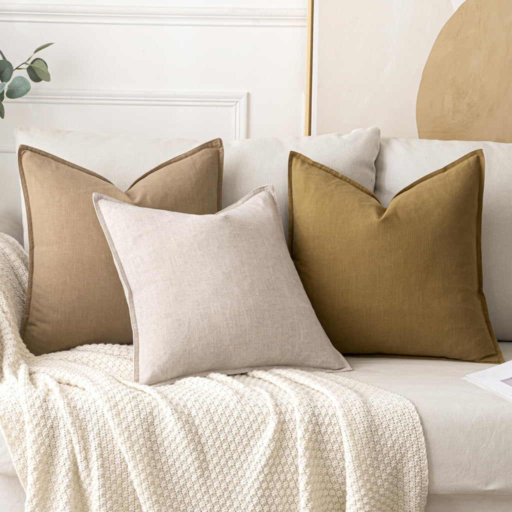 Miulee Linen Pillow Covers 24X24 Inch Mustard Yellow ?Decorative Boho Farmhouse? ?Neutral Throw Pillows Pack Of 2 Soft Accent Couch Pillowcases Spring Modern Home Decor For Sofa Cushion Livingroom Bed