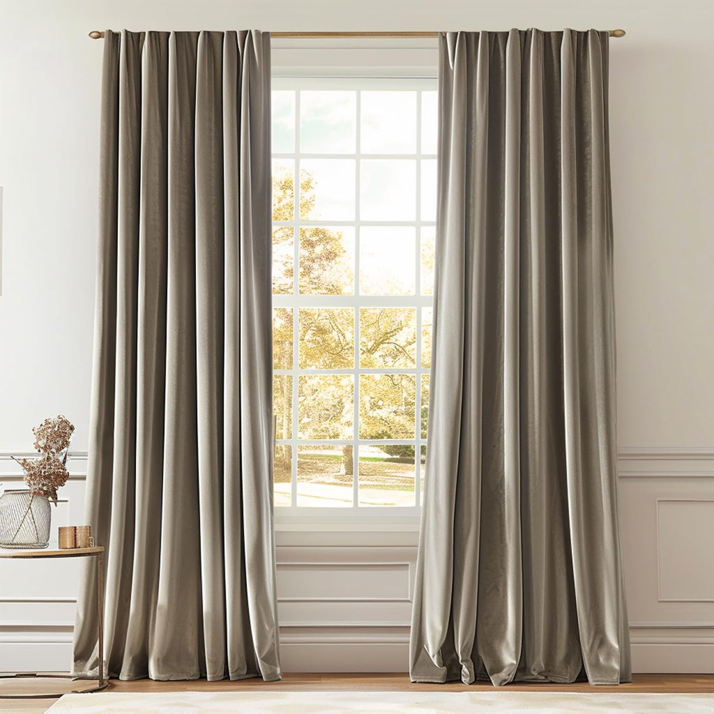 Lazzzy Tan Velvet Curtains Room Darkening Thermal Insulated Curtains 84 Inch Length Soundproof Noise Reducing Drapes For Bedroom Living Privacy Home Decor Rod Pocket, 2 Panels