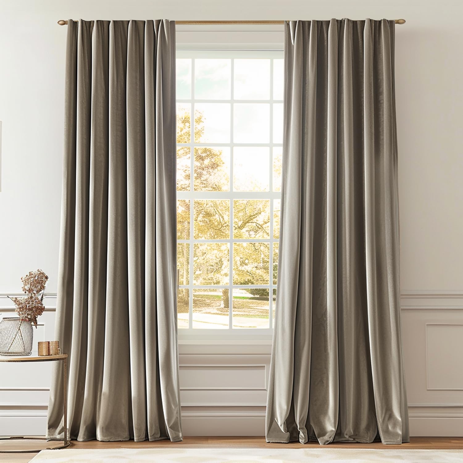 Lazzzy Tan Velvet Curtains Room Darkening Thermal Insulated Curtains 84 Inch Length Soundproof Noise Reducing Drapes For Bedroom Living Privacy Home Decor Rod Pocket, 2 Panels