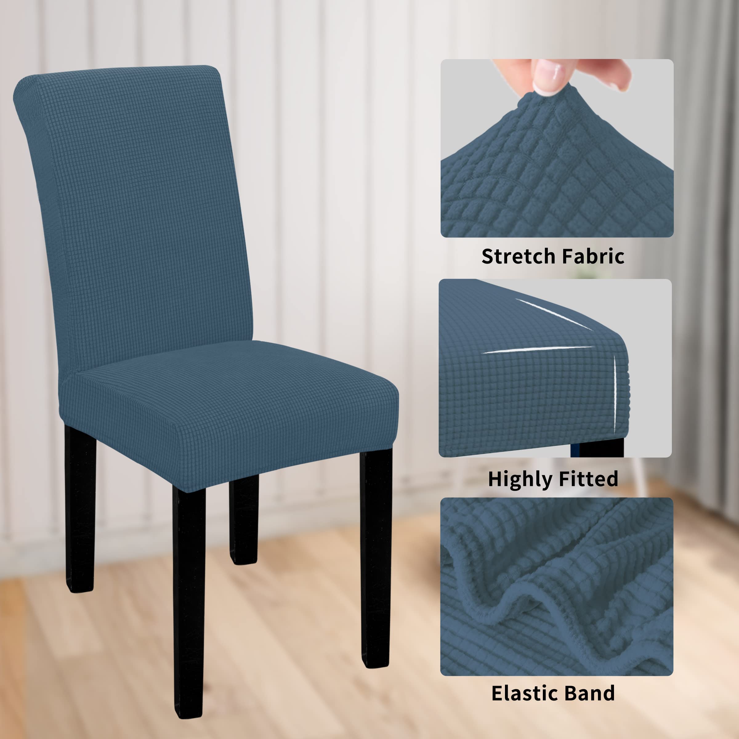 Easy-Going 100% Waterproof Dining Room Chair Cover Set Of 4, Stretch Jacquard Parson Chair Slipcover Removable Washable Chair Protector For Home, Restaurant, Banquet (Xlarge, Bluestone)