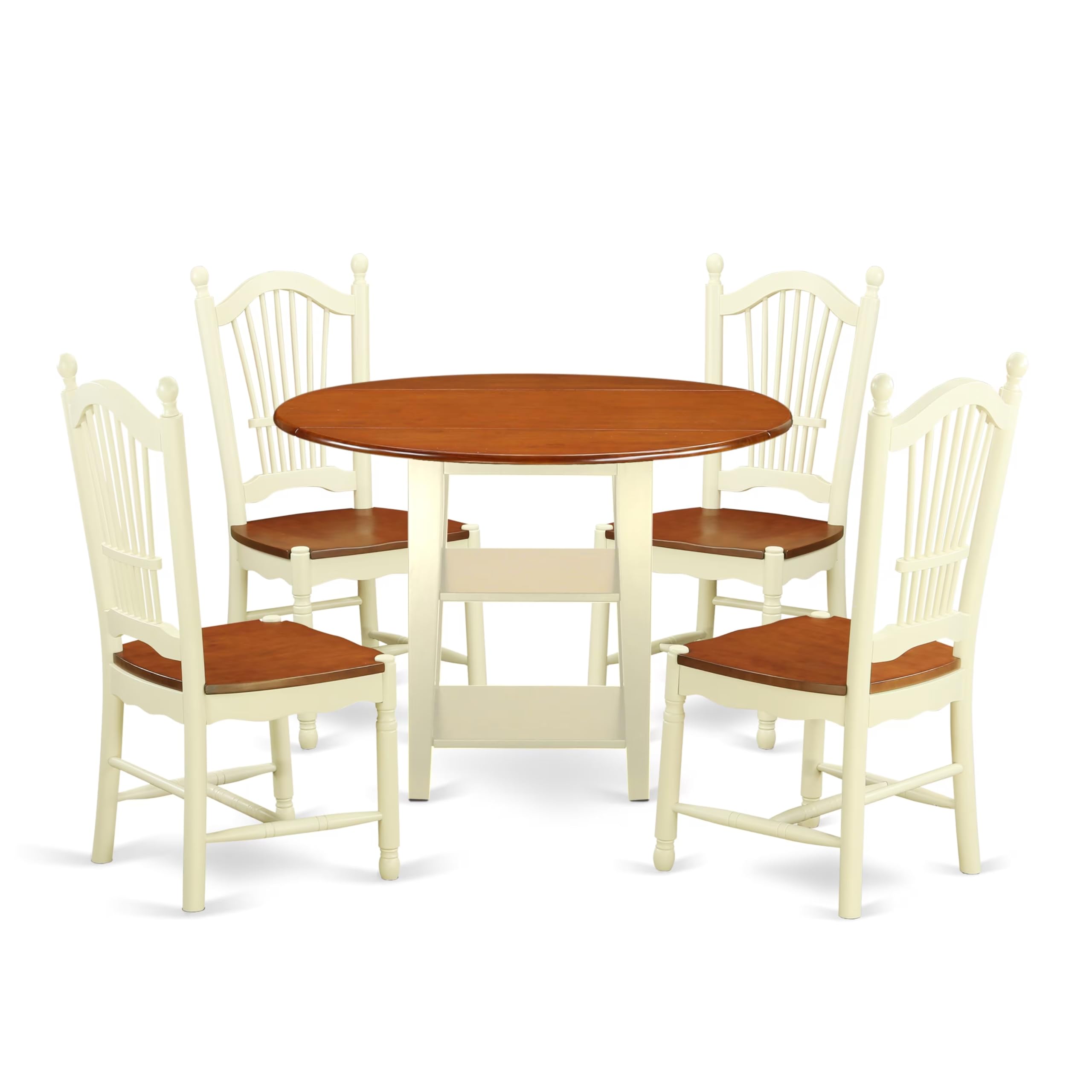 East West Furniture Sudo5-Bmk-W 5 Piece Dining Room Table Set Includes A Round Kitchen Table With Dropleaf & Shelves And 4 Dining Chairs, 42X42 Inch, Buttermilk & Cherry