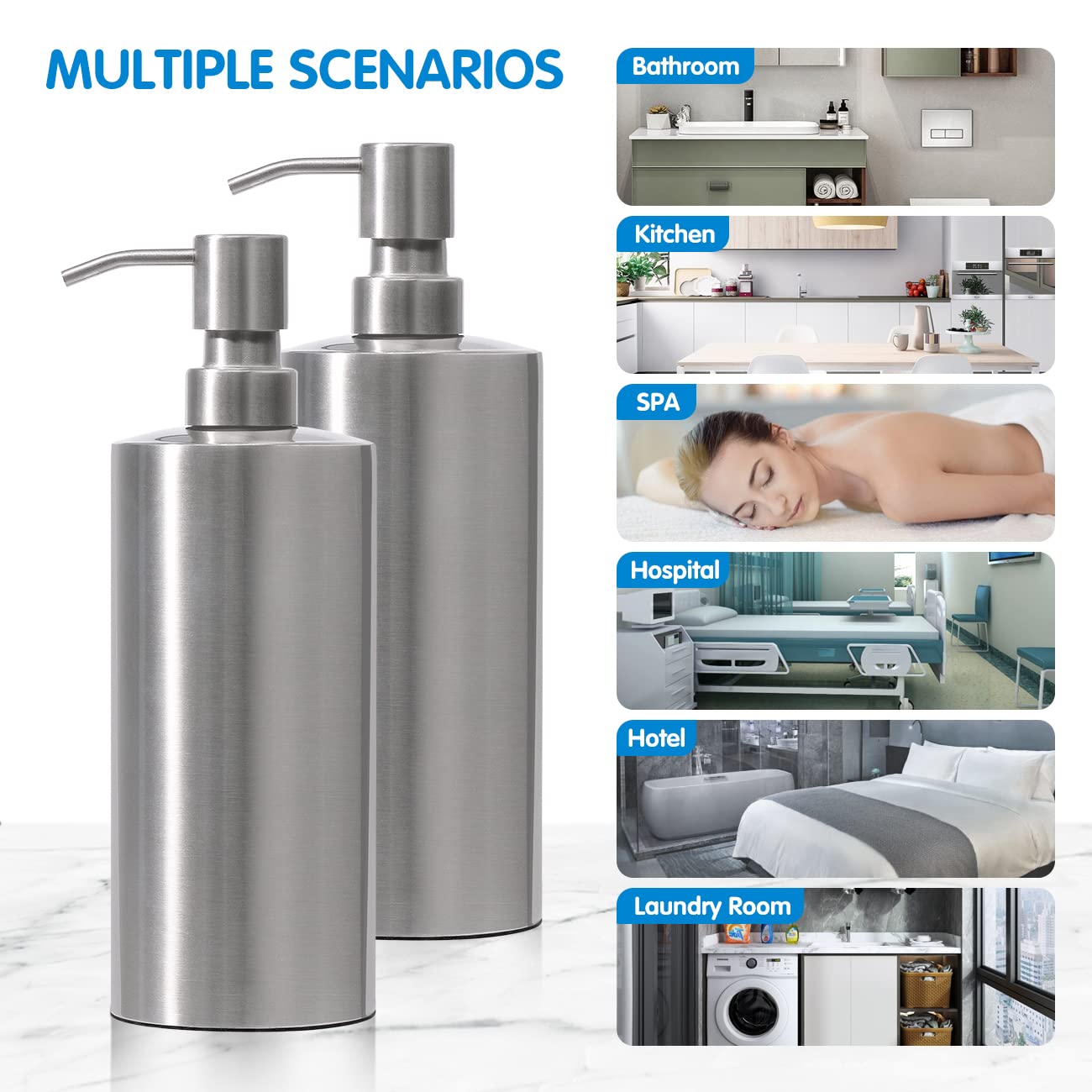 Arktek Large Stainless Steel Countertop Soap Dispenser - Rust And Leak Proof Liquid Hand Soap Pump Bottle For Kitchen, Bathroom