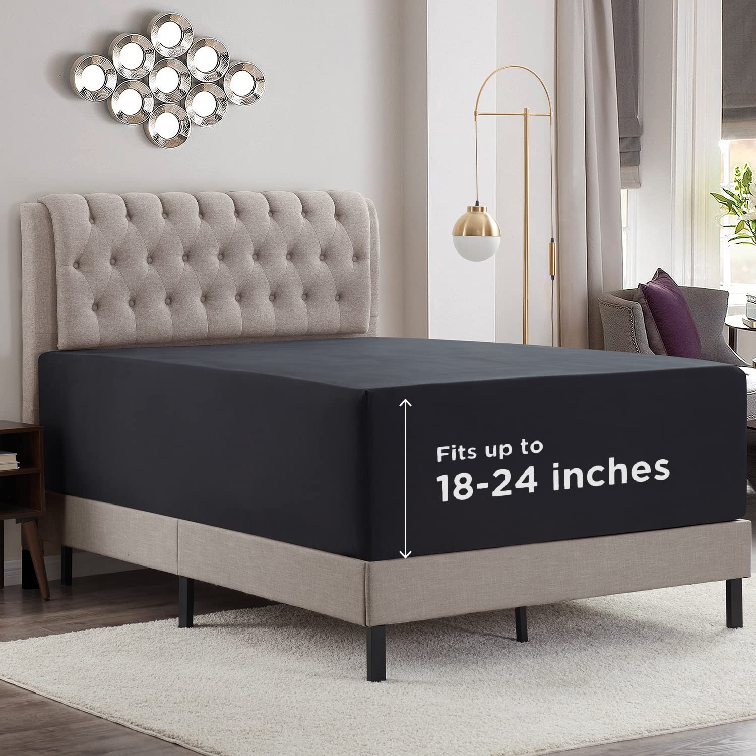 Empyrean Extra Deep Pocket Queen Fitted Sheet Only - Black Fitted Sheet Queen Size, Soft Fitted Bed Sheets For 18 To 24 Inch Mat