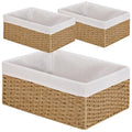 Vagusicc Wicker Storage Basket, 3-Pack Woven Paper Rope Wicker Baskets with Handles, Large Wicker Basket Cube Storage Bins with 