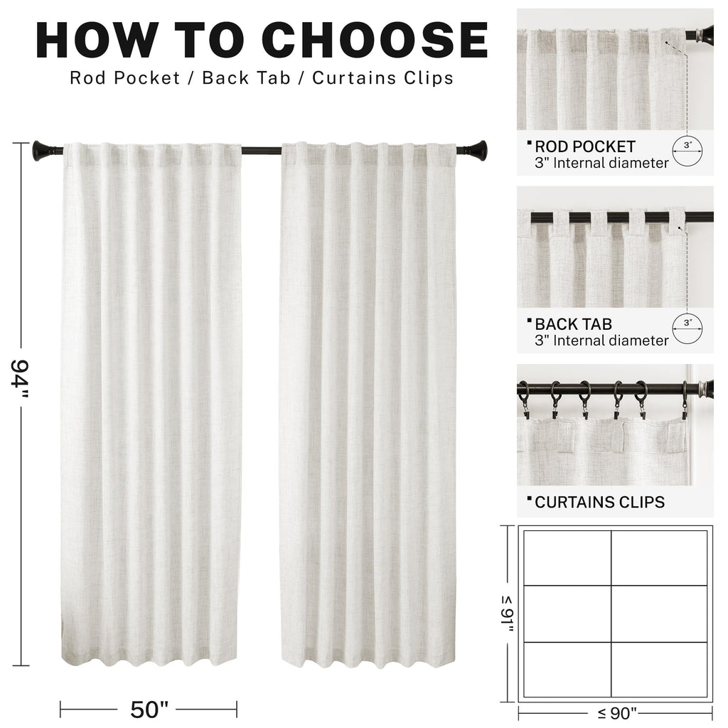 Meetbily 94 Inch Linen Sheer Curtains 2 Panels Set Rod Pocket Back Tab Linen Window Privacy Decorative Curtain Drapes For Living