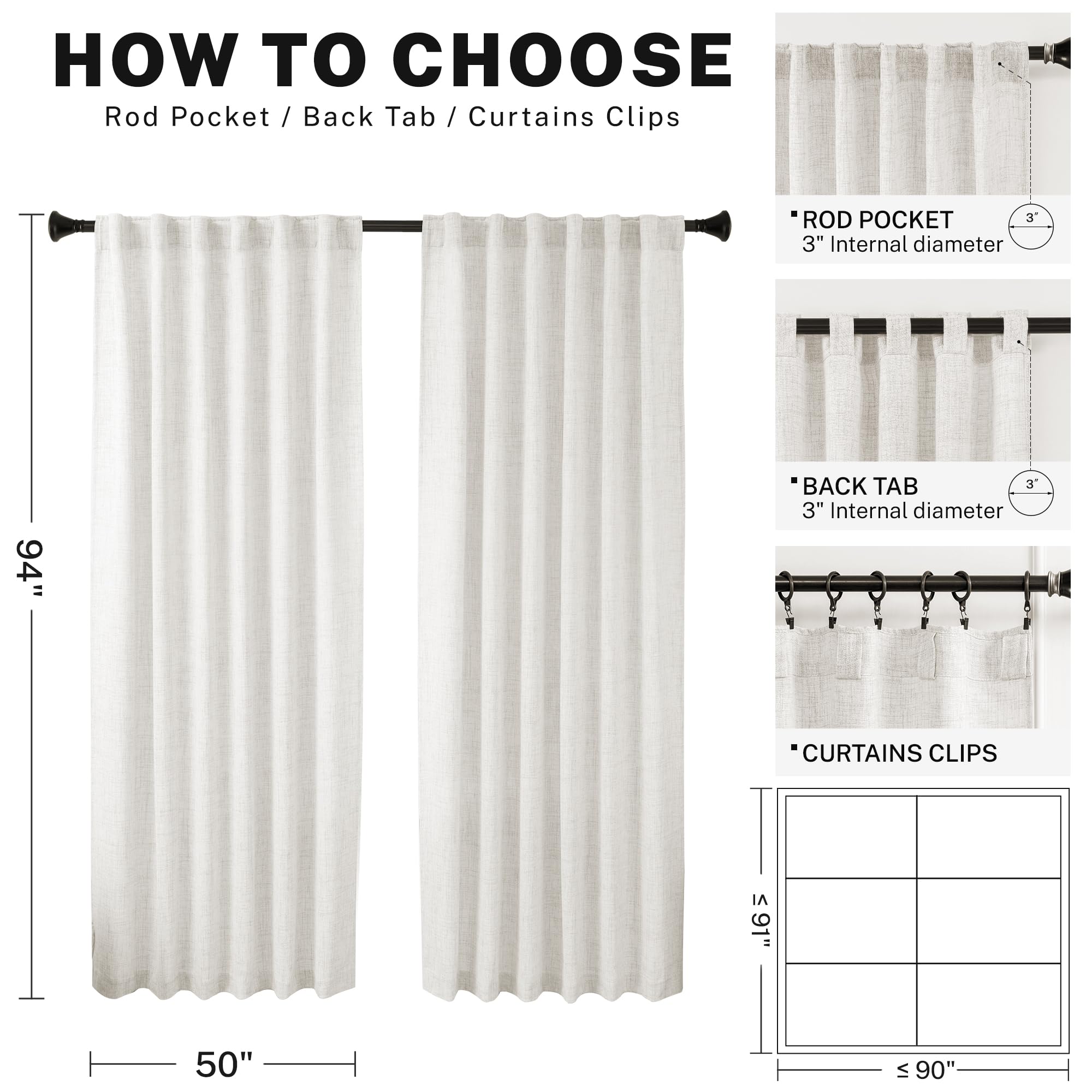 Meetbily 94 Inch Linen Sheer Curtains 2 Panels Set Rod Pocket Back Tab Linen Window Privacy Decorative Curtain Drapes For Living