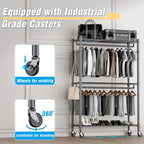Homdox 3 Shelves Wire Shelving Clothing Rolling Rack Heavy Duty Commercial Grade Garment Rack With Wheels And Side Hooks (One Pa