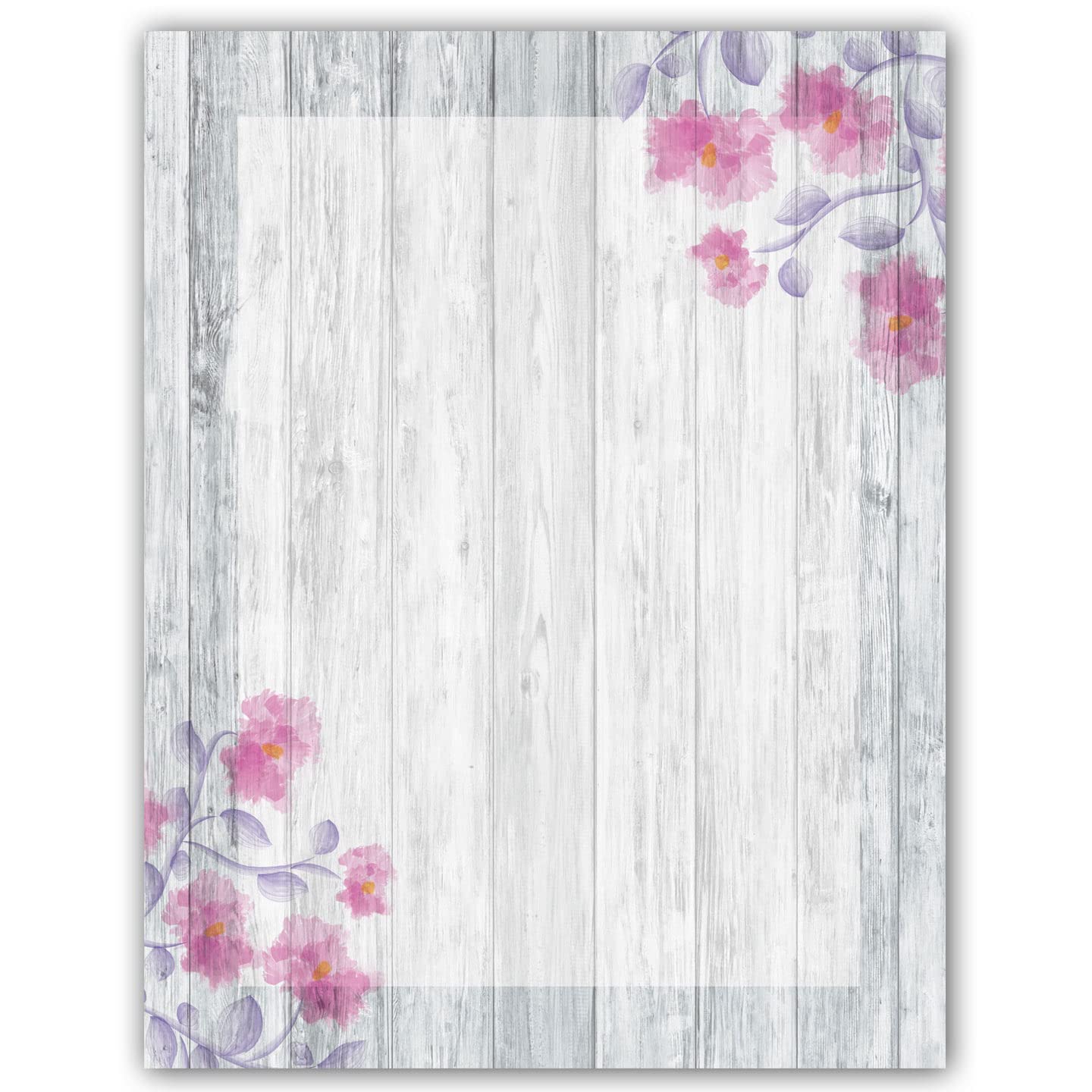 Rustic Stationery - 8.5 X 11-60 Letterhead Sheets - Rustic Barnwood And Floral Letterhead