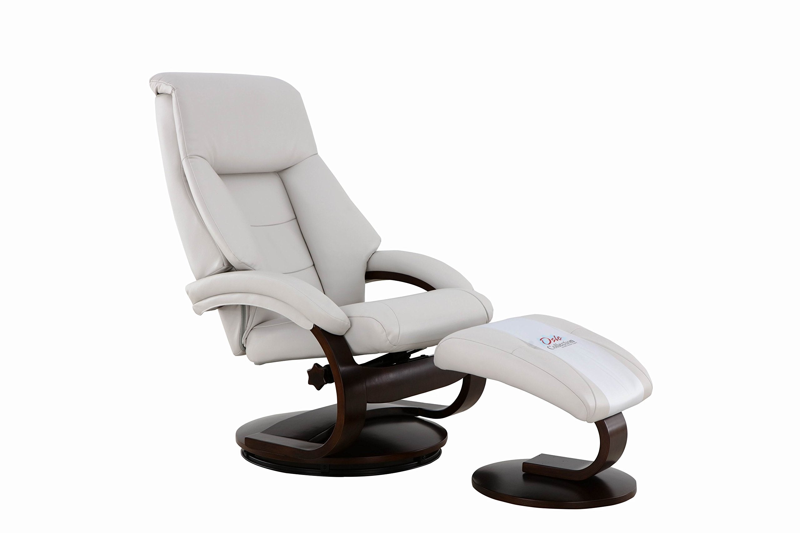 Oslo Collection Mac Motion Putty Top Grain Leather Mandal Recliner and Ottoman, Gray