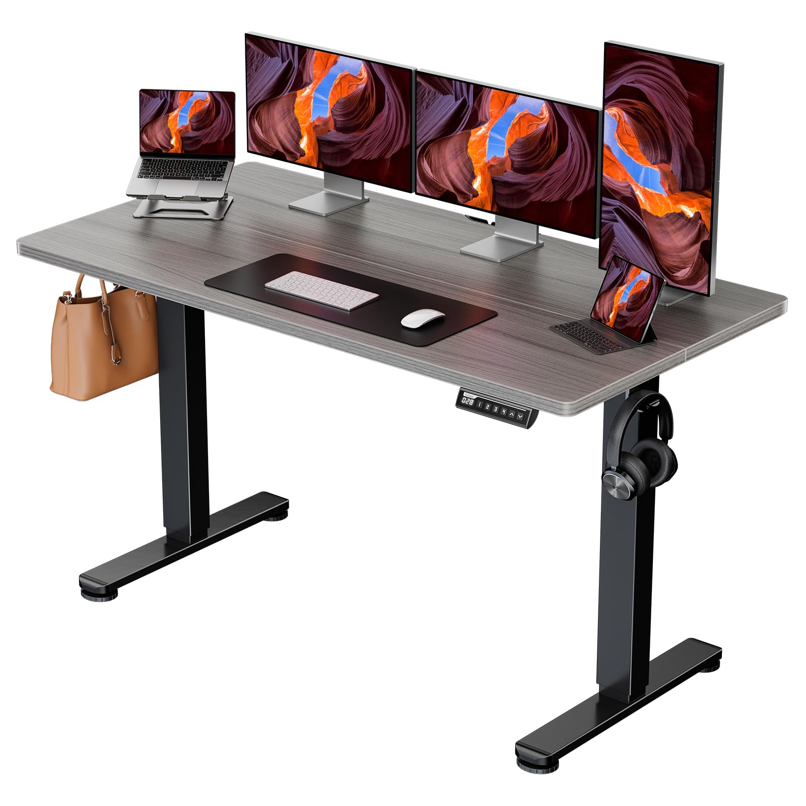 Ergear Height Adjustable Electric Standing Desk, 55 X 28 Inches Sit Stand Up Desk, Large Memory Computer Home Office Desk With Two-Piece Desktop (Grey)