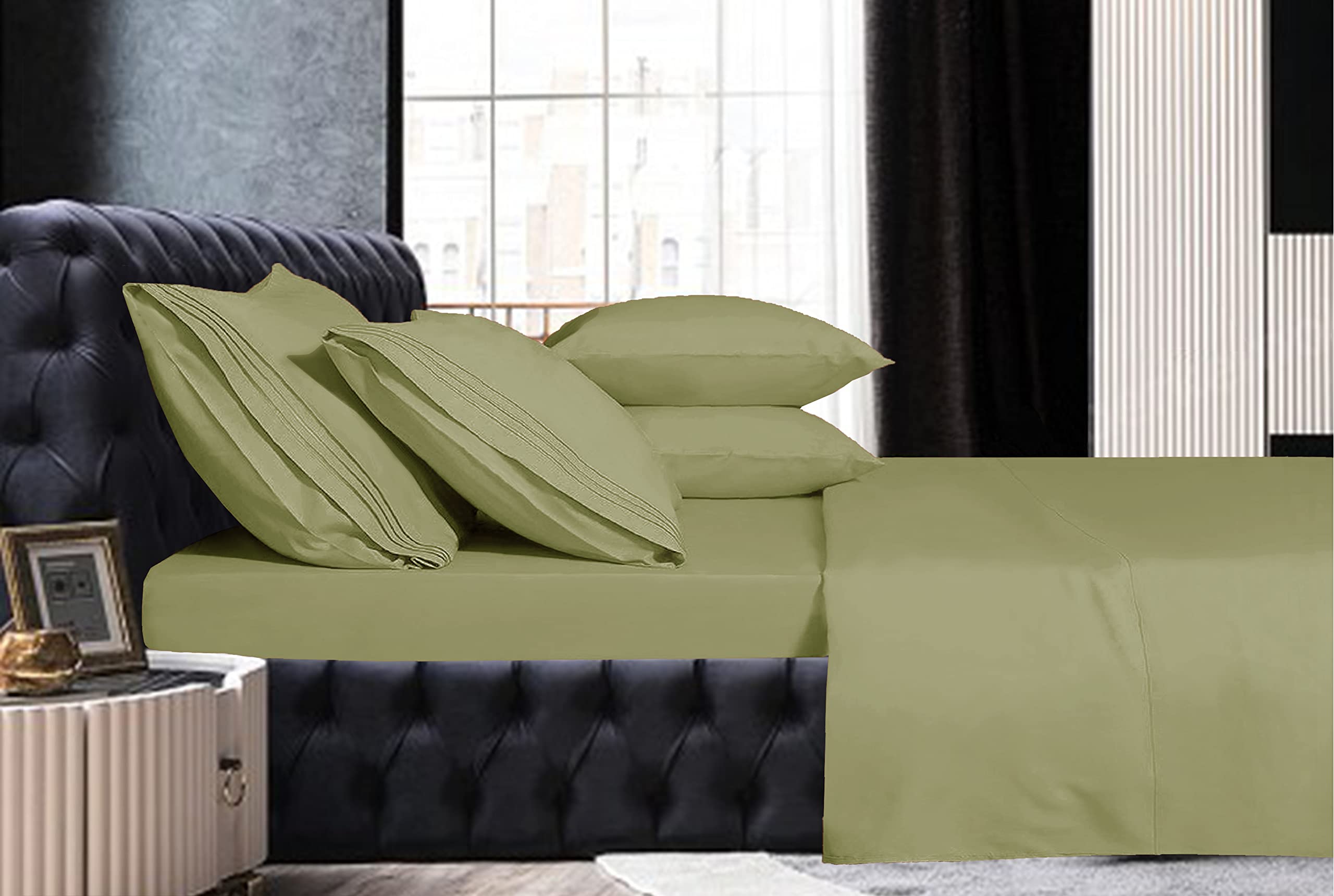 Mocassi Queen Sheet Set - Luxury Hotel 1800 Premier Bedding Sheets & Pillowcases - Ultra Soft Breathable & Cooling Bed Sheets - Deep Pocket - Wrinkle Resistant - 6 Piece Set - Queen, Sage Green