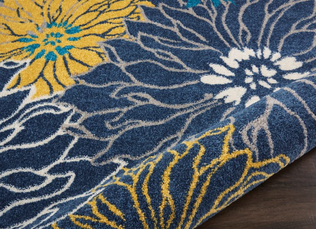 HomeRoots 100% Polypropylene 2â?? x 10â?? Blue Tropical Flower Runner Rug