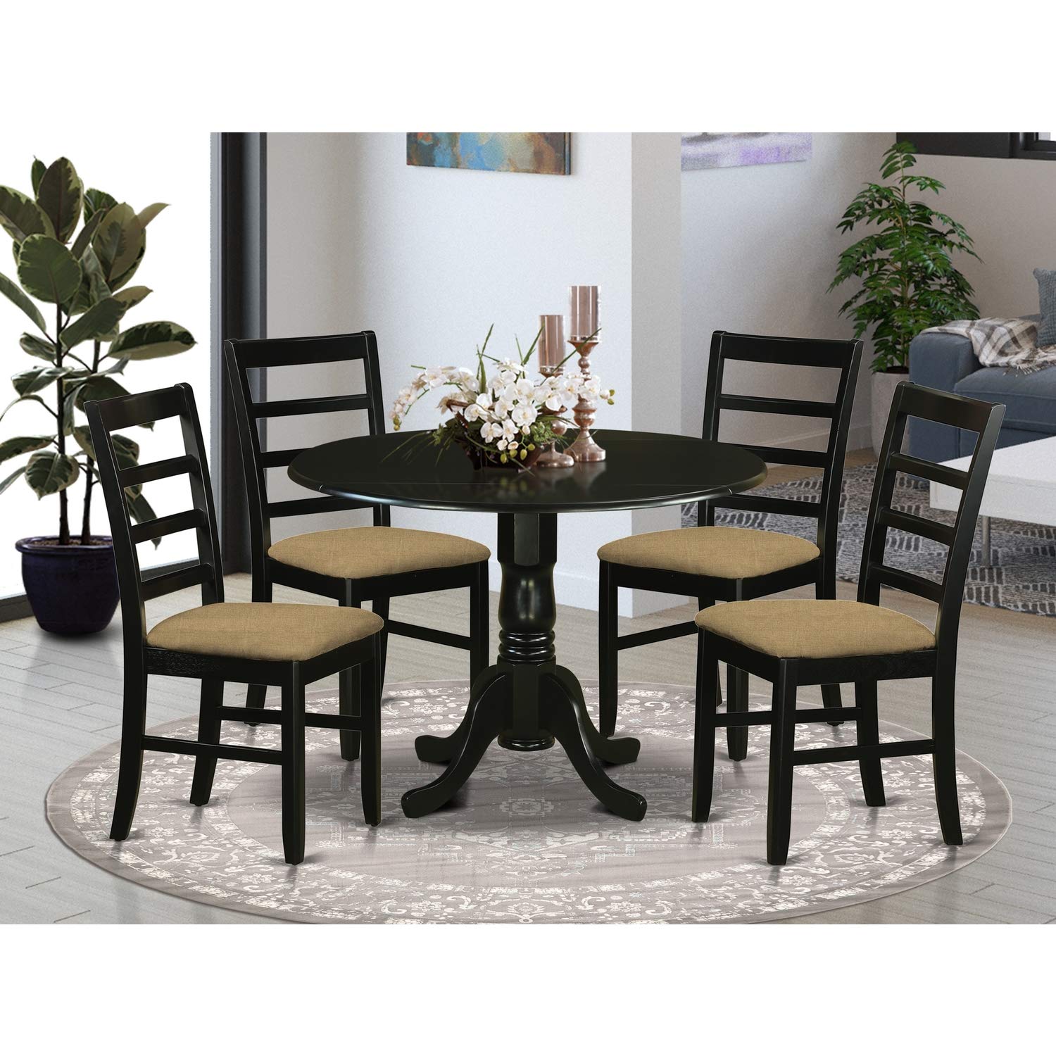 East West Furniture Dlpf5-Blk-C 5 Pckitchen Table Set - Small Kitchen Table And 4 Kitchen Dining Chairs
