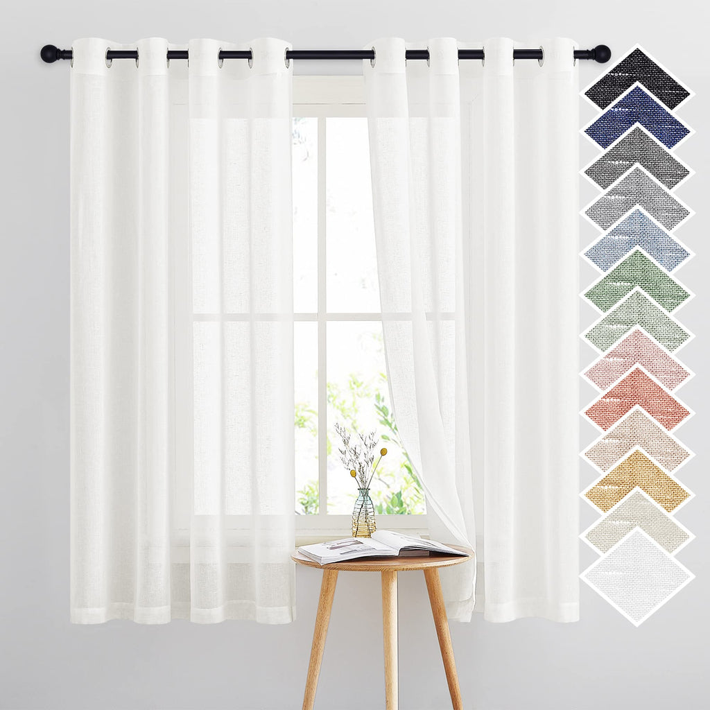 Nicetown Linen Sheer Curtains Flax Textured, Grommet Top Casual 63' Long Thick Semitransparent Flax Sheer Window Treatment For