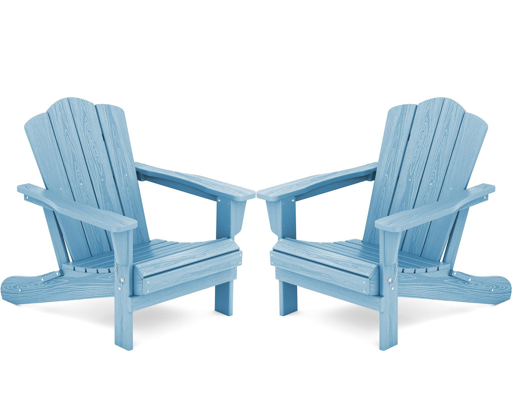 Kingyes Folding Adirondack Chair Set Of 2, Hdpe All-Weather Folding Adirondack Chair, Light Blue