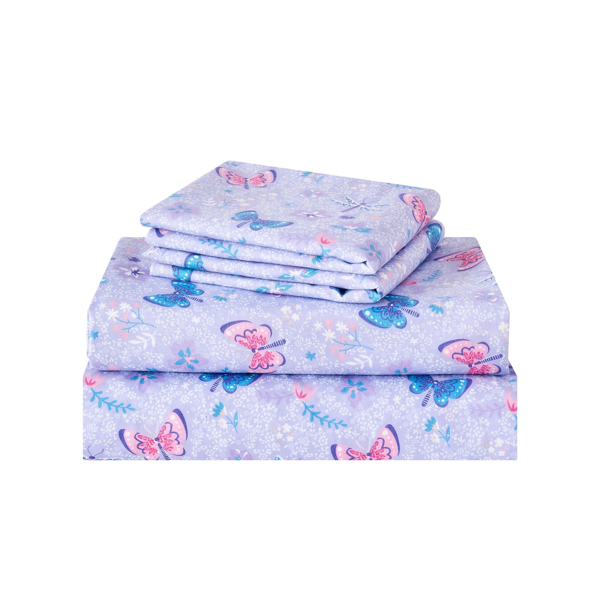 Lasoftan Kids Sheet Set Twin Size 3 Pcs, Girls Twin Sheet Set With Floral Butterfly Pattern,Kids Girls Twin Fitted Sheet ,Breath