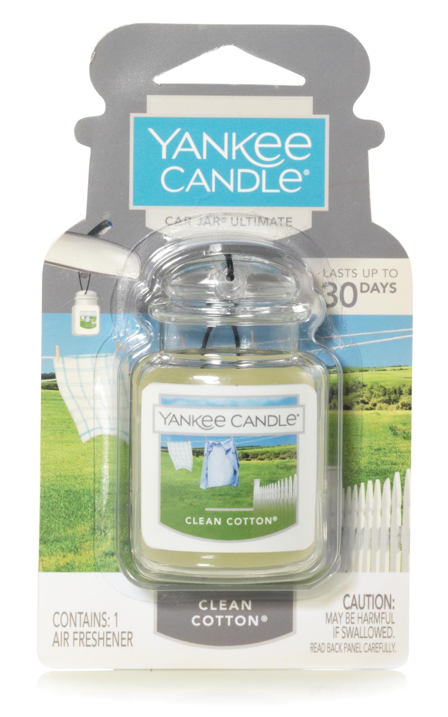 Yankee Candle Car Air Fresheners, Hanging Car Jar Ultimate, Neutralizes Odors Up To 30 Days, Clean Cotton, 0.96 OZ (Pack of 1)