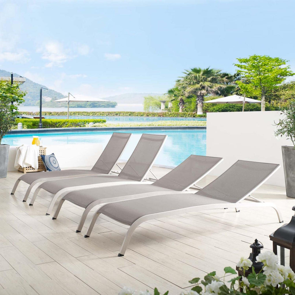 Modway Savannah Modern Aluminum Patio Chaise Lounge In Gray (Set Of 4)