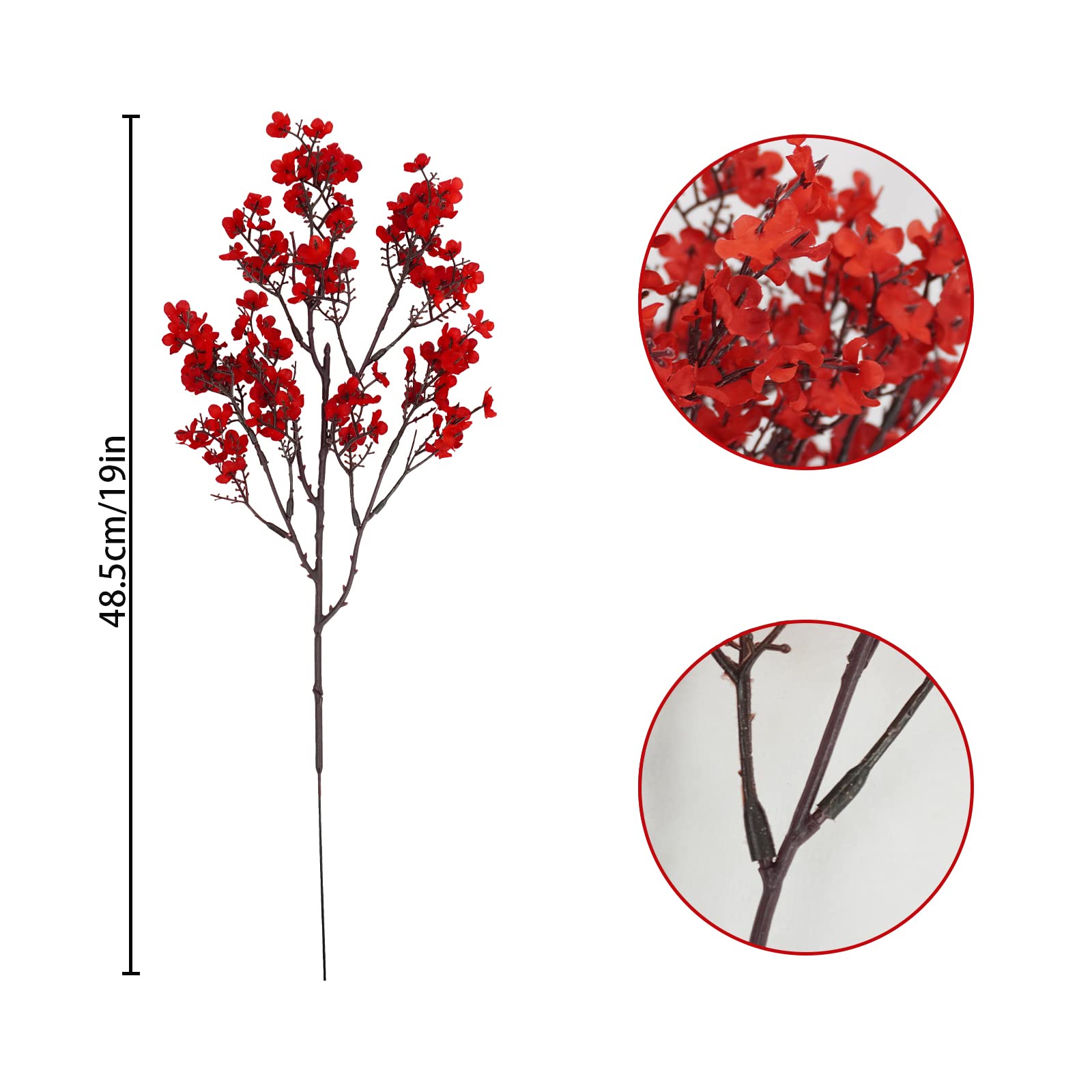 Uieke 6 Pcs Babys Breath Artificial Flowers Bulk Silk Red Faux Flowers Real Touch Gypsophila Bouquet For Christmas Halloween Hom