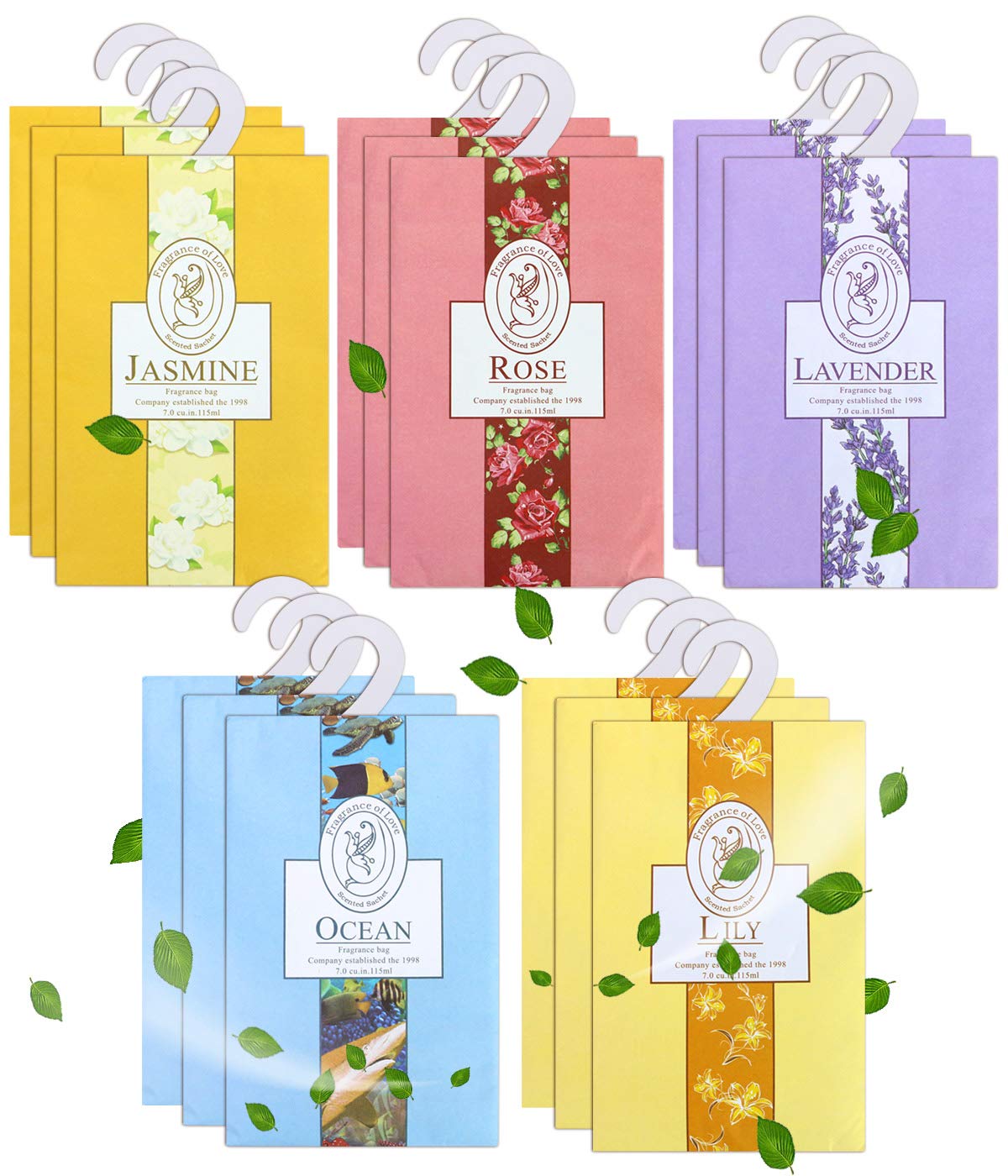 SKPPC 15 Pack Closet Air Freshener, Flower Scented Sachets Bags for Drawer and Closet, Fresh Scents Freshener with Hanger