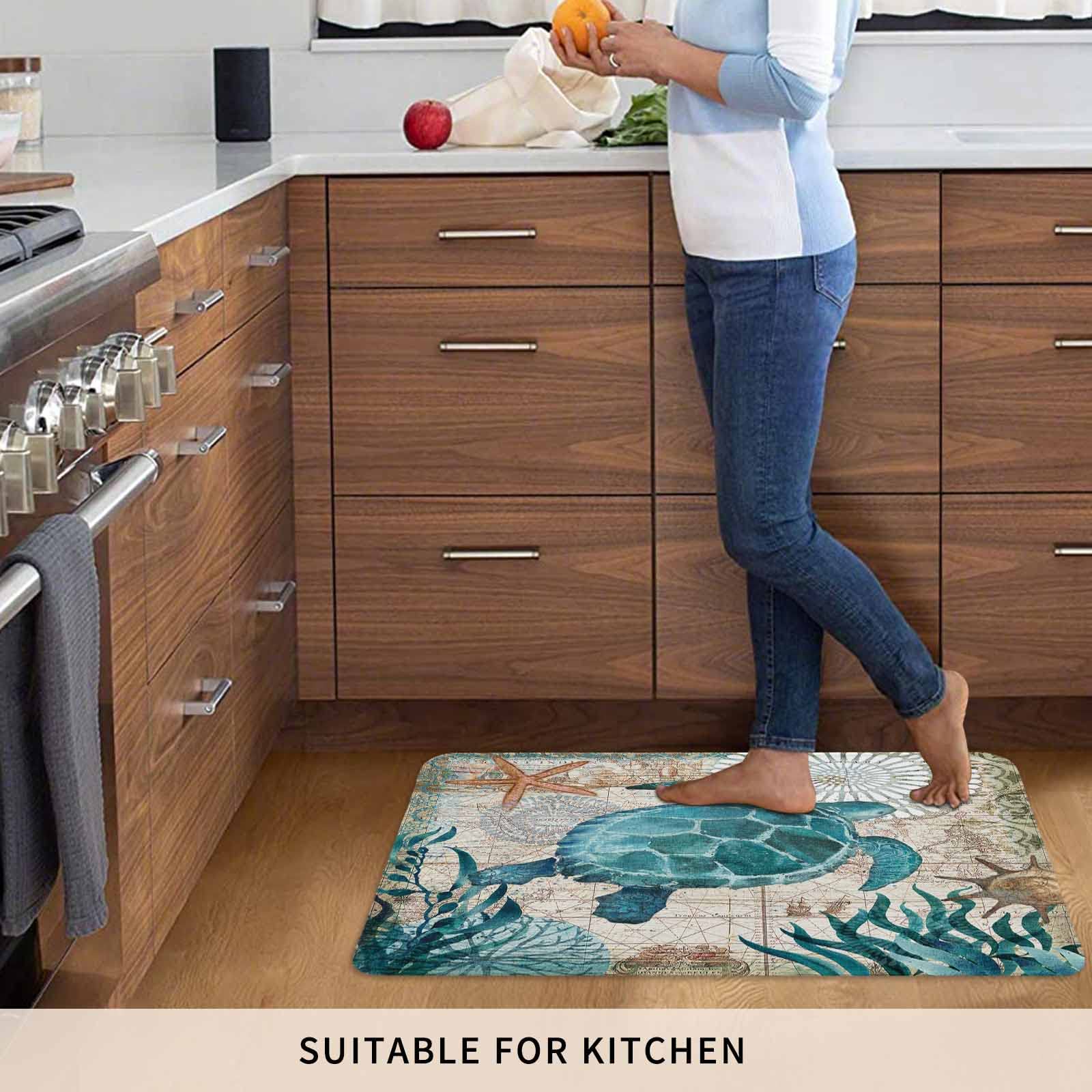 Coastal Blue Sea Turtle Nautical Map Doormat Welcome Mats Rugs Carpet Outdoor/Indoor For Home/Office/Bedroom,Small 16X24