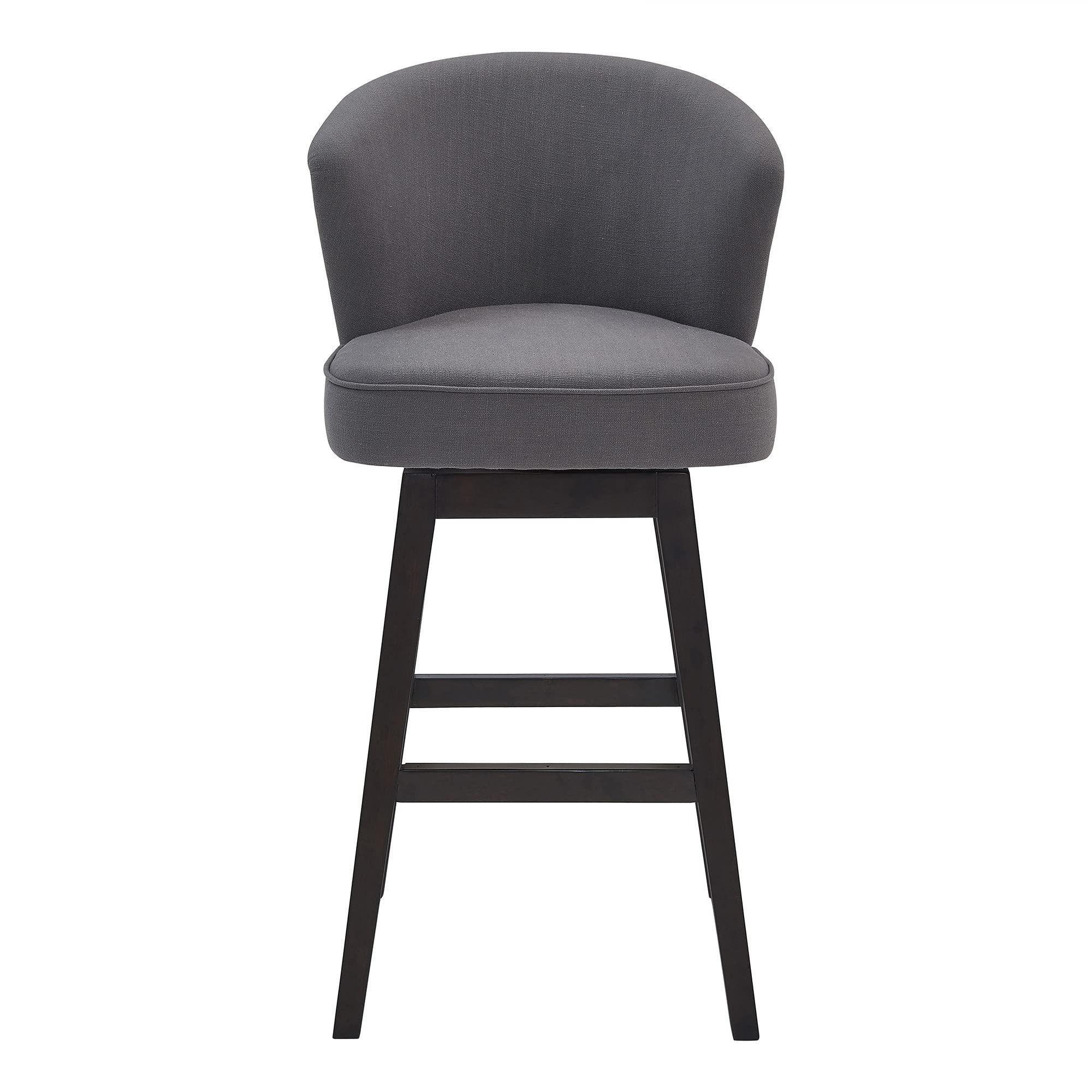 HomeRoots Gray Wood, Foam, Fabric, Metal Turnplate/Kickplate 26" Grey Espresso Wood Fabric Swivel Bar Stool