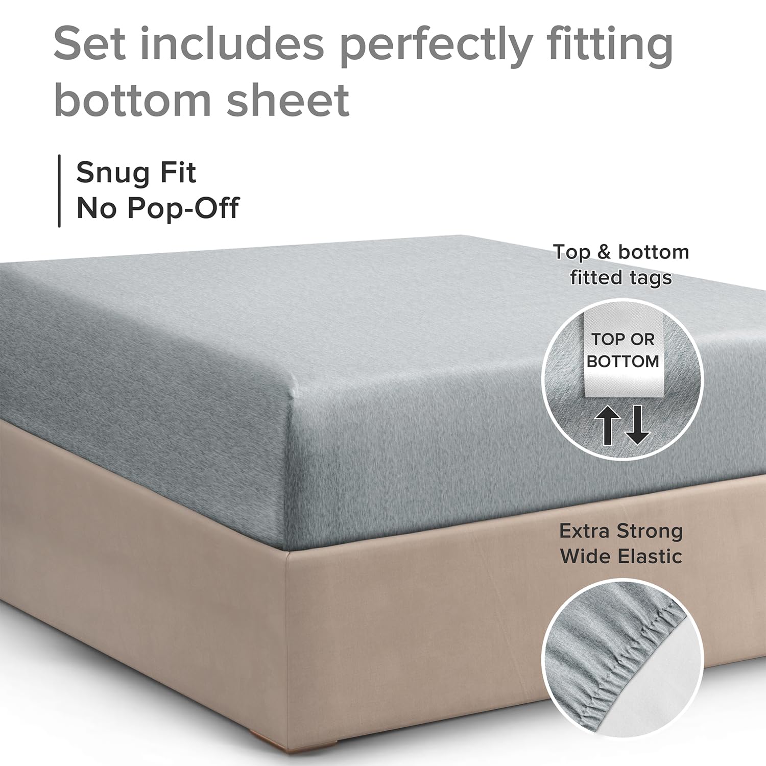 Full Size Fitted Bed Sheet - Hotel Luxury Single Fitted Sheet Only - Fits Mattress Up To 16 - Extra Soft, Wrinkle Free, Breathable Sheet - Bottom Fitted Sheet - Heathered Blue Single Fitted Sheet Only