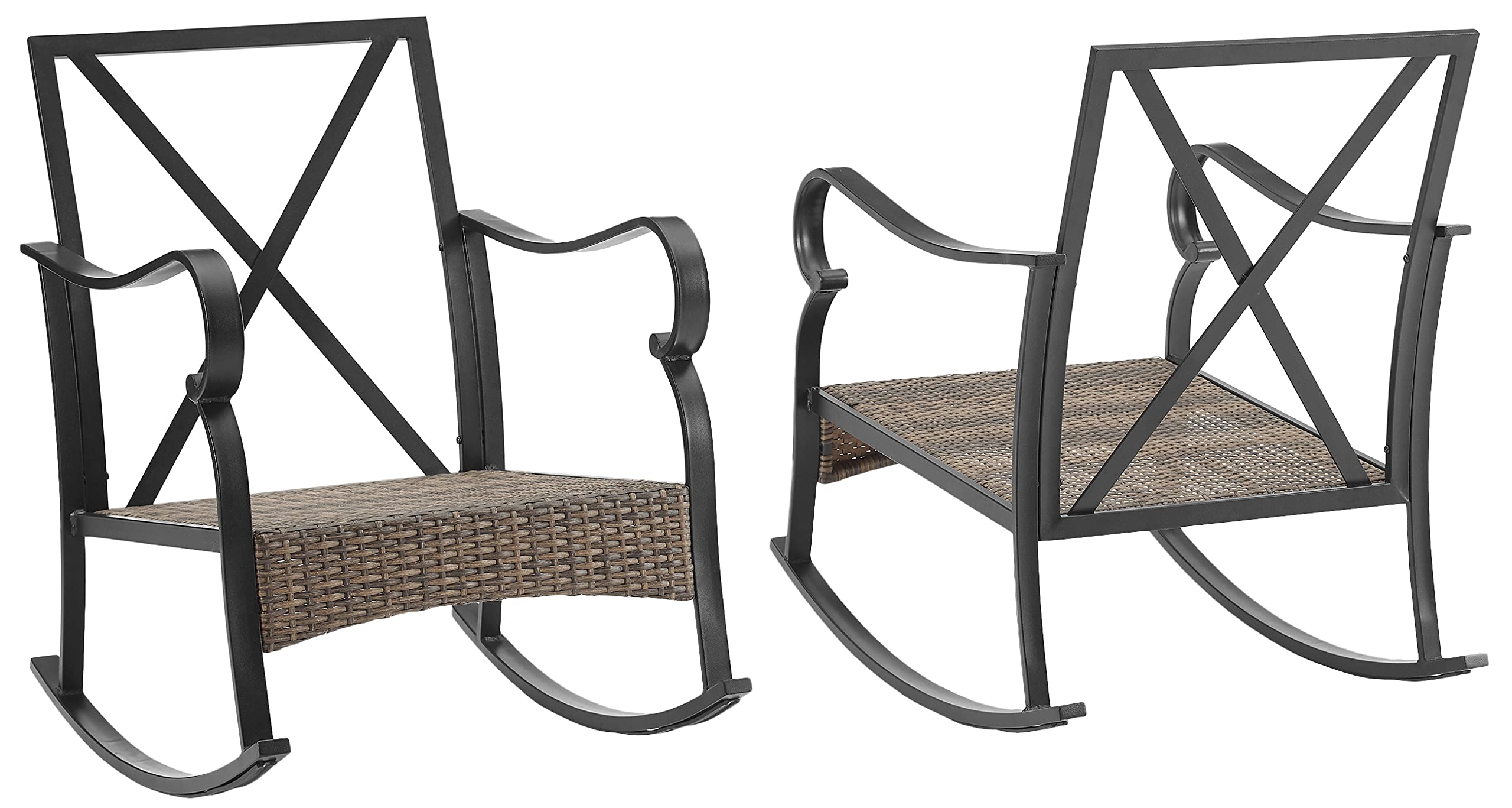Crosley Furniture Co6252Mb-Te Dahlia Outdoor Metal And Wicker 2-Piece Rocking Chair Set, Matte Black With Taupe Cushions