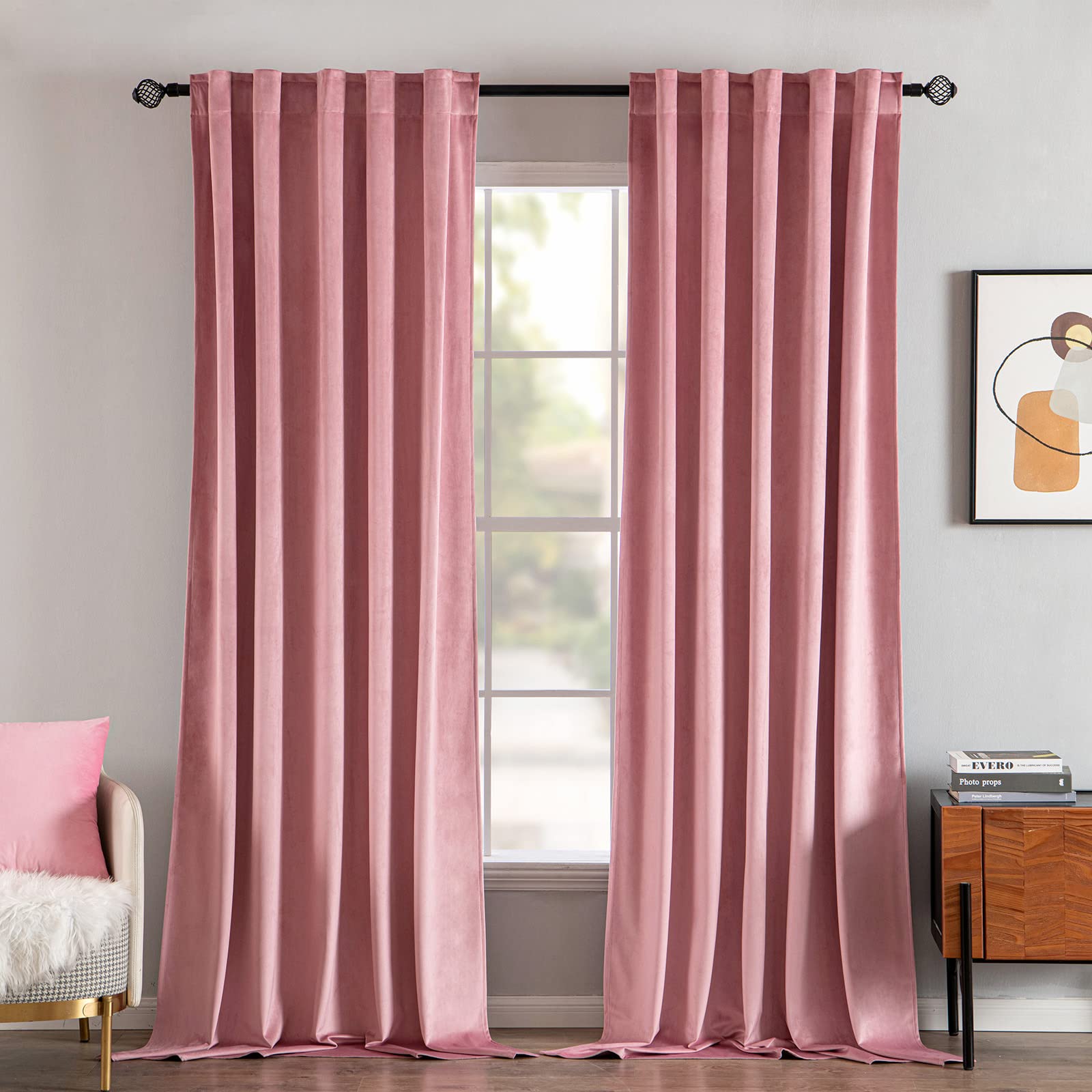 Miulee Velvet Curtains 108 Inches Long 2 Panels - Luxury Blackout Curtains For Girls Bedroom Nursery Living Room Thermal Insulated Super Soft Window Drapes Rod Pocket & Back Tab, Blush Pink