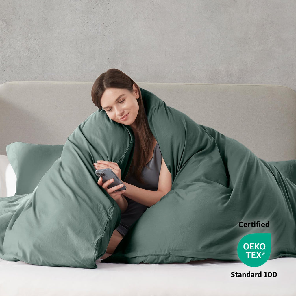 Nestl Twin Duvet Cover Set - Soft Prewashed Forest Green Duvet Cover Twin/Twin Xl, 2 Piece, With Zipper Closure, 1 Duvet Cover 68X90 Inches And 1 Pillow Sham - No Comforter