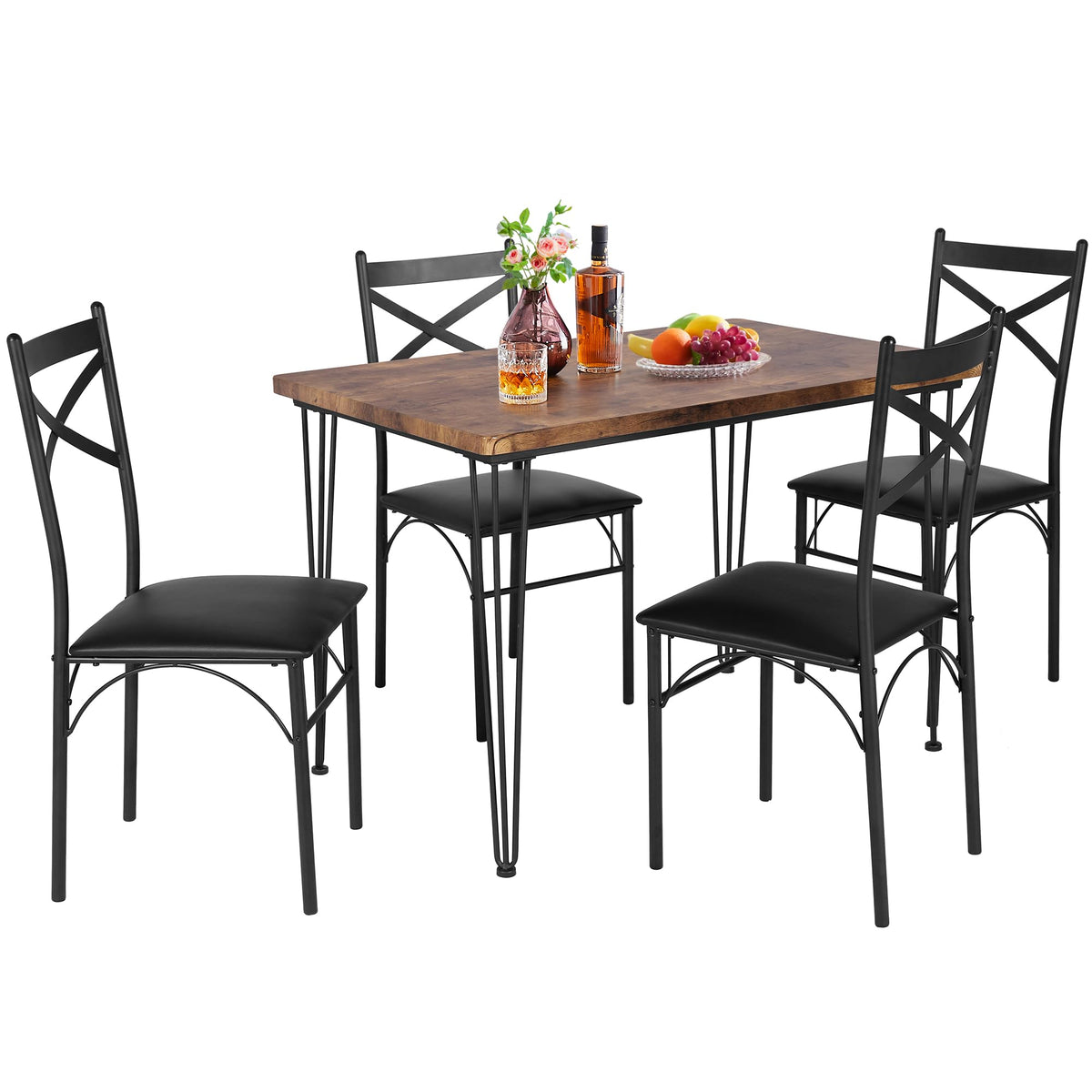Vecelo Kitchen Dining Room Table Set With 4 Chairs For Small Space, Apartment,Metal Steel Frame