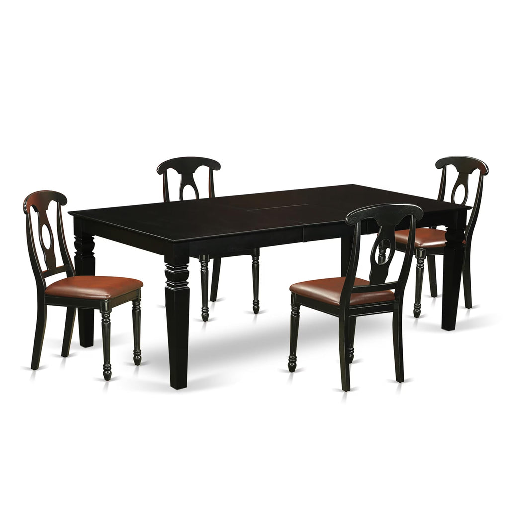 East West Furniture LGKE5-BLK-LC 5 Piece Dining Set Includes a Rectangle Dining Table with Butterfly Leaf and 4 Faux Leather Kitchen Room Chairs, 42x84 Inch, Black