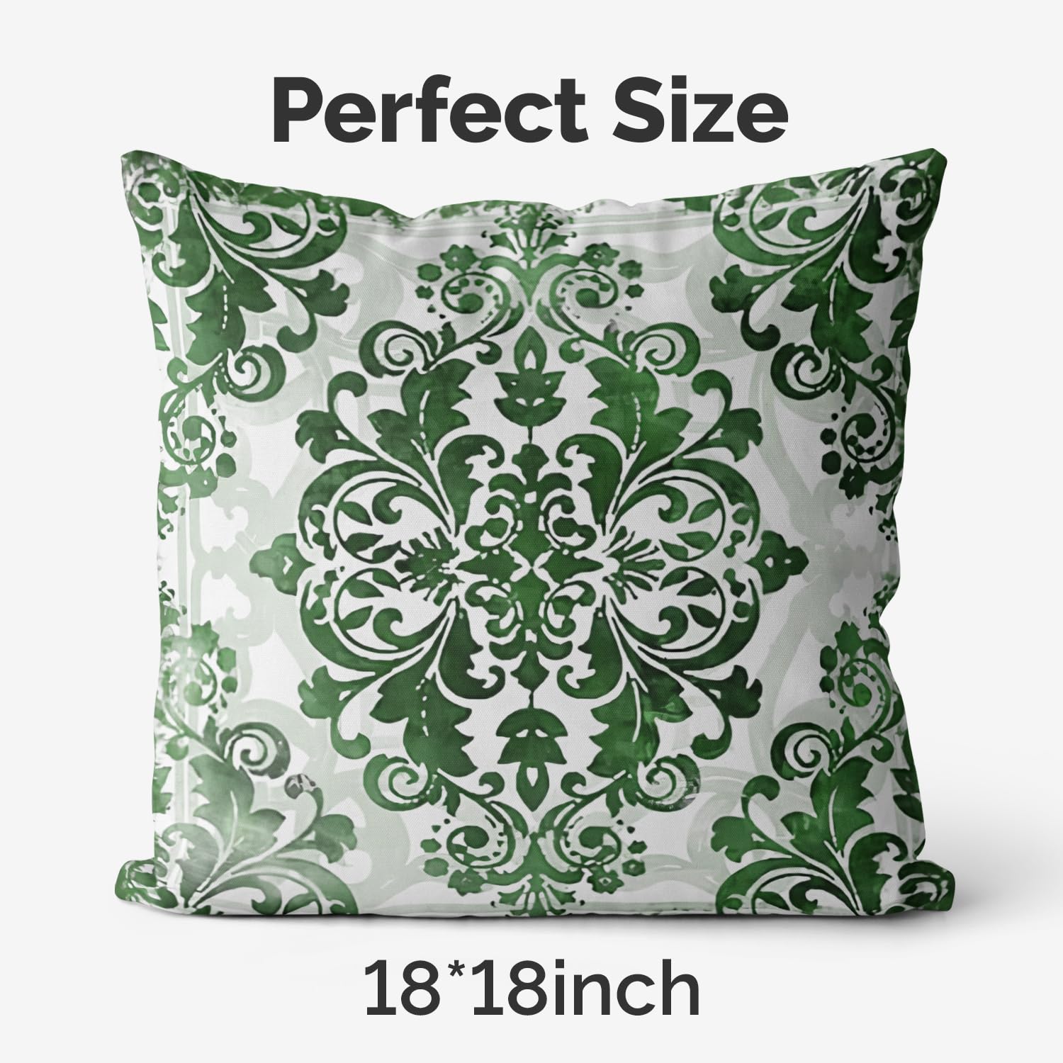 M-Qizi Green Throw Pillow Covers - Flannel Green Pillow Covers 18X18 Set Of 4, Decorative Green Pillow Covers, Chinoiserie Pillo