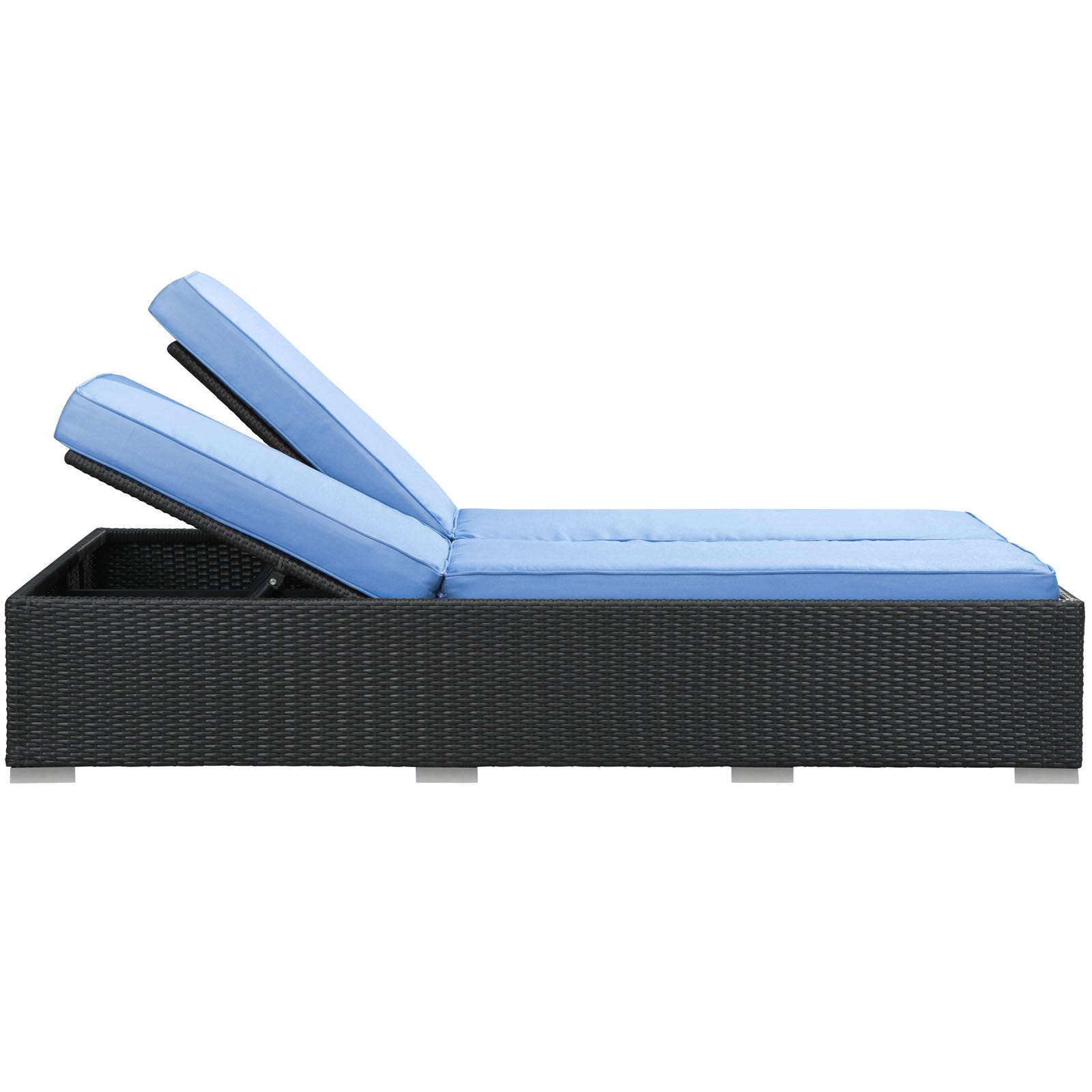 Lexmod Evince Two-Seater Outdoor Wicker Patio Chaise Recliner In Espresso With Mocha Cushions