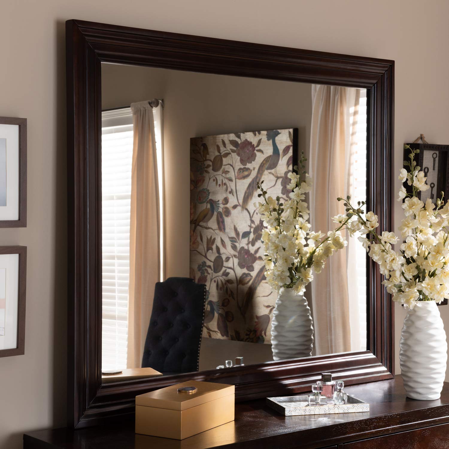 Baxton Studio Barton Dark Brown Finished Wood Dresser Mirror