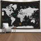 CAPSCEOLL World Map Tapestry Wall Hanging Black White Tapestry Home D  cor for Home 40X30 Inch Map for kids Room Wall Art