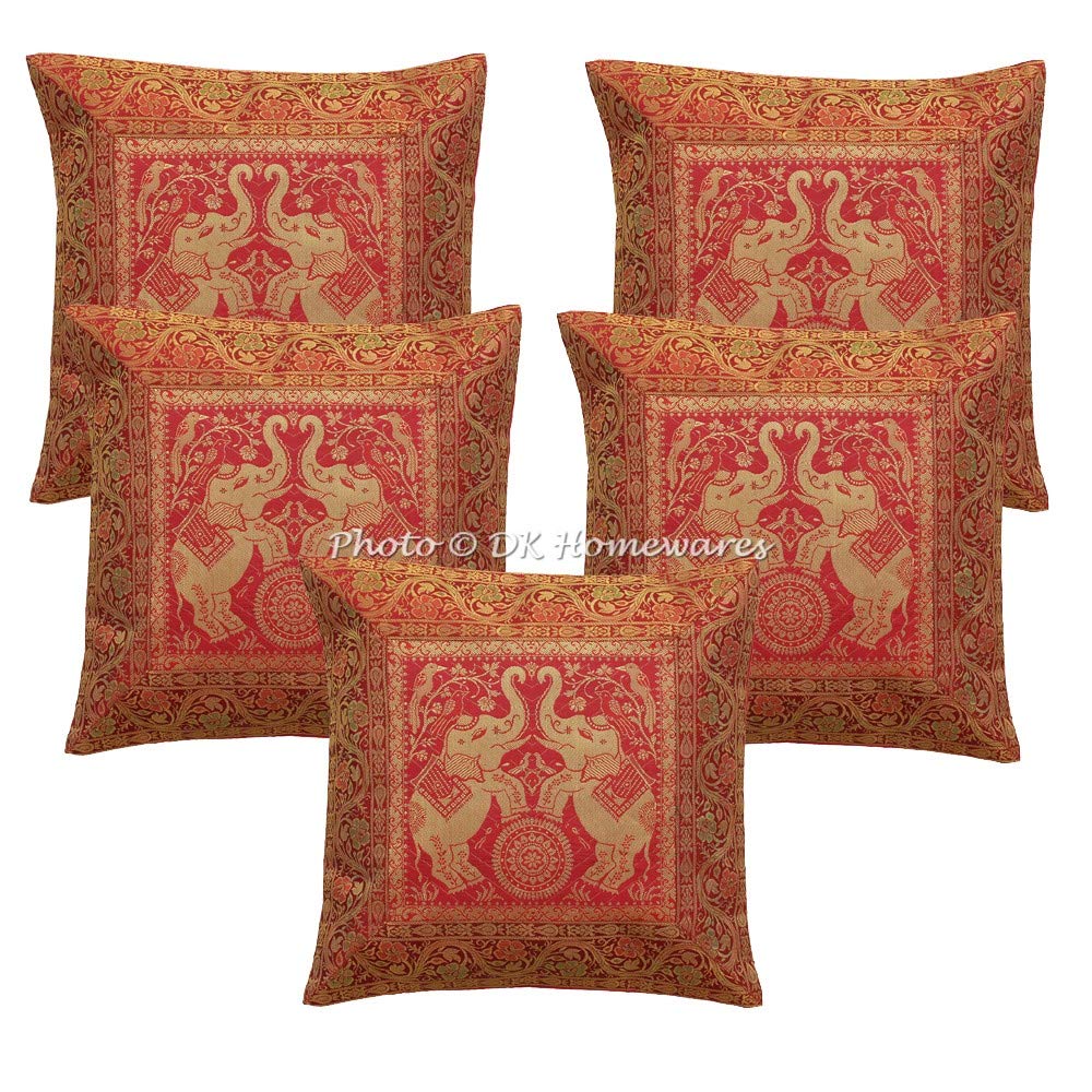 Dk Homewares Banarsi Brocade Silk Settee Sofa Cushion Covers 40X40 Cm For Kids Room Jacquard Elephant Traditional Decorative Pil