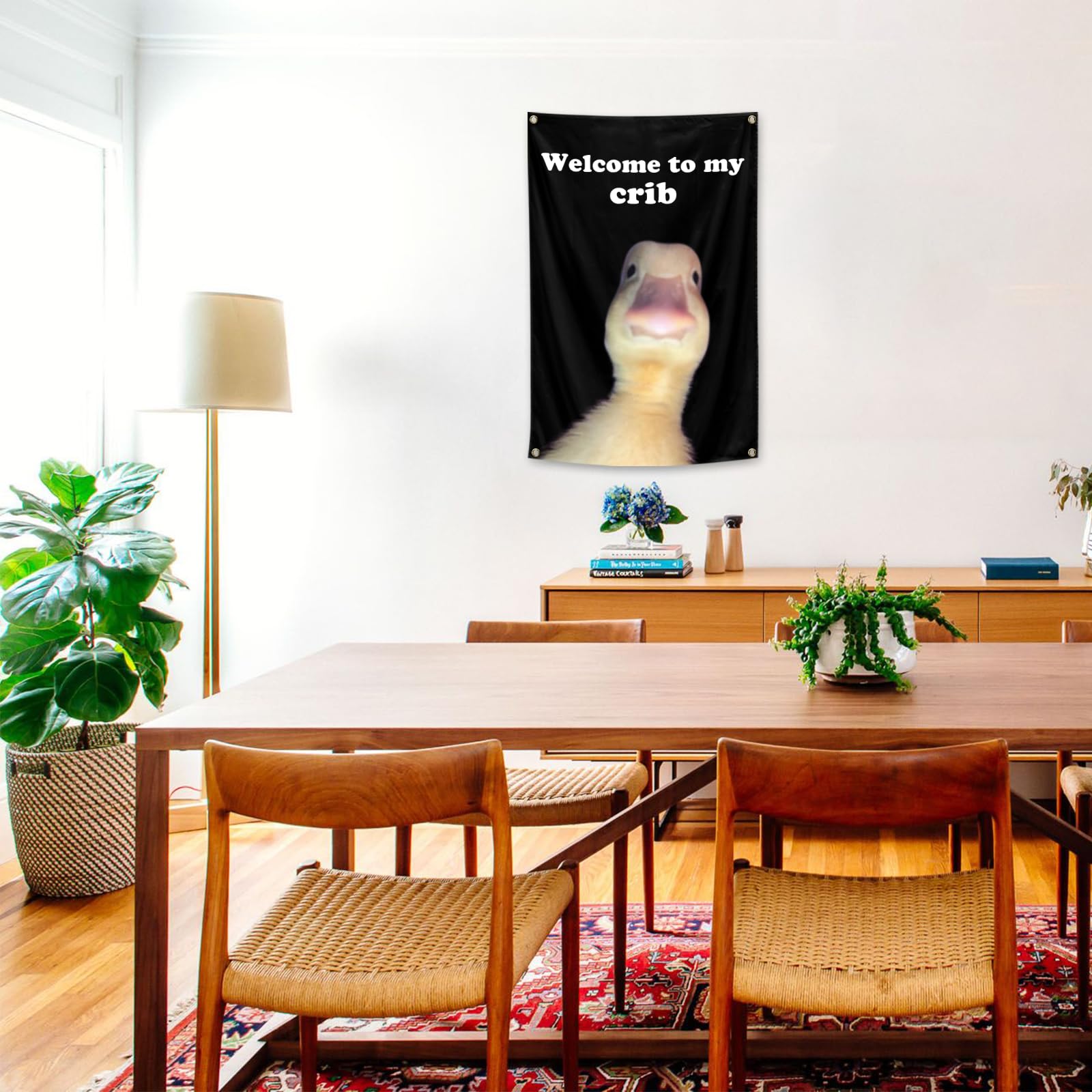 ILINJAU Funny Welcome To My Crib Tapestry 2x3Ft Indoor Outdoor Wall Art, Black for Bedroom & Living Room Decoration