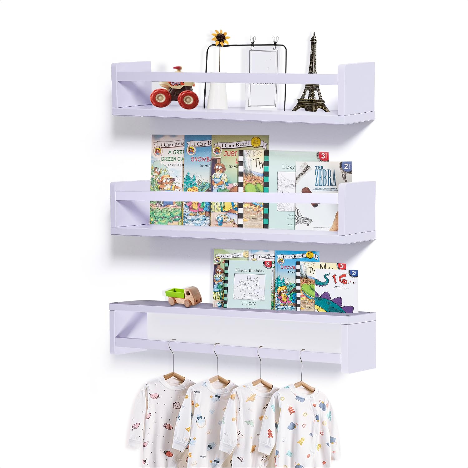 AZSKY Purple Floating Shelves Nursery Wall Mounted Baby Book Shelf 24 Inch Wall Bookshelves for Storage and Decor Hanging Kids B